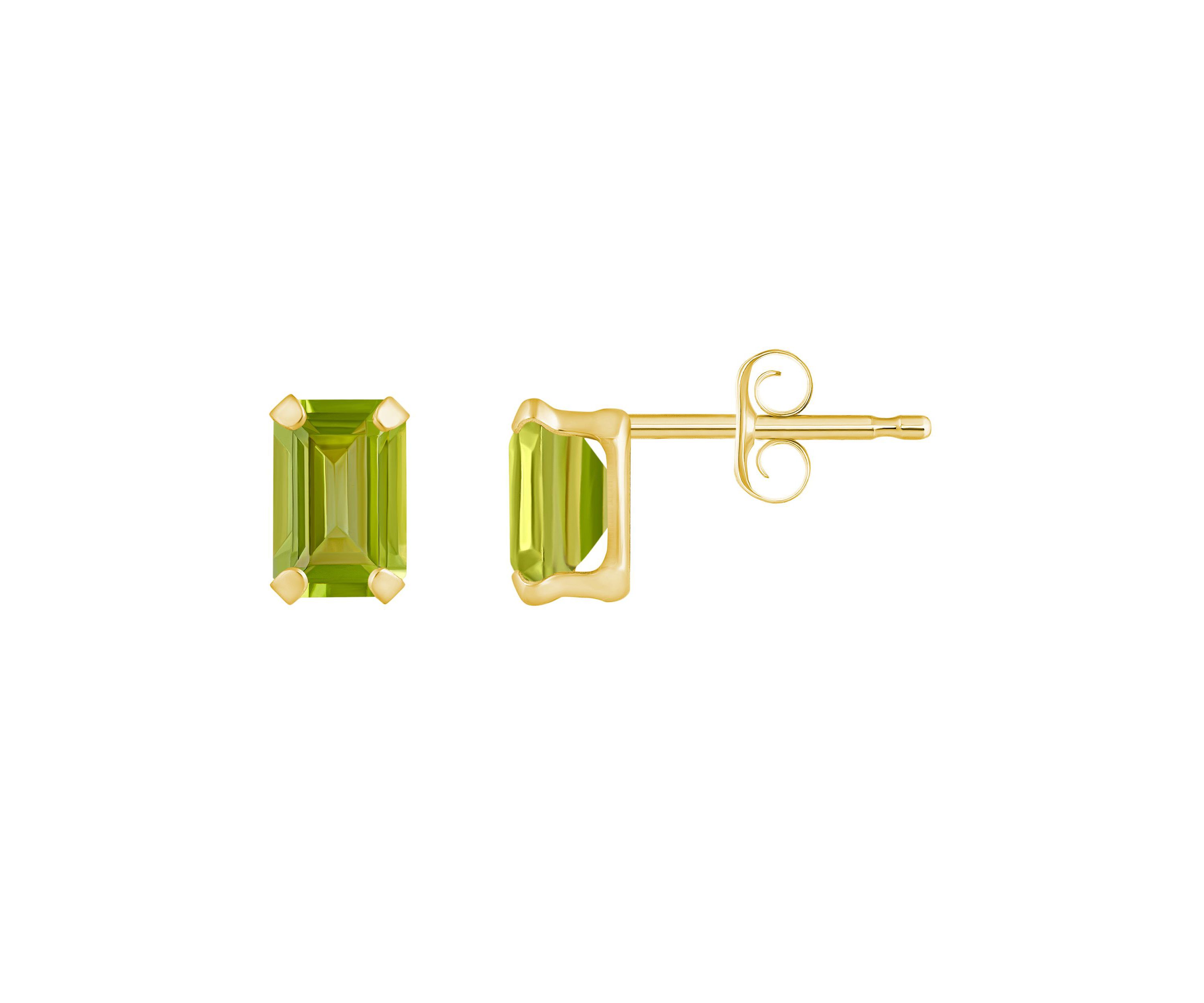 10K Gold 6x4mm Emerald Cut Peridot Stud Earrings