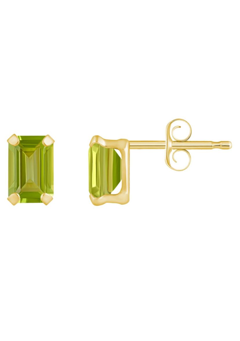 10K Gold 6x4mm Emerald Cut Peridot Stud Earrings