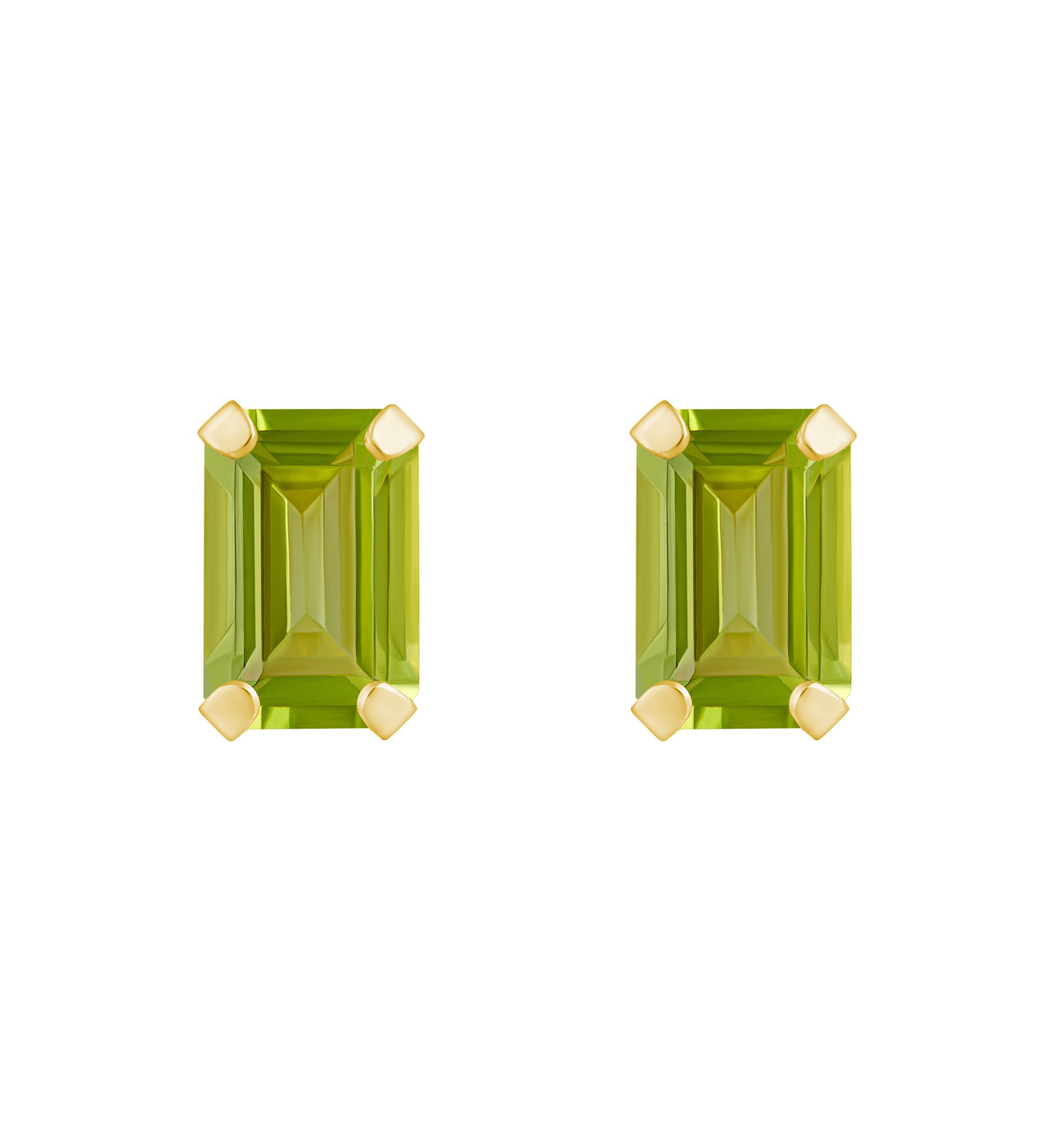 10K Gold 6x4mm Emerald Cut Peridot Stud Earrings
