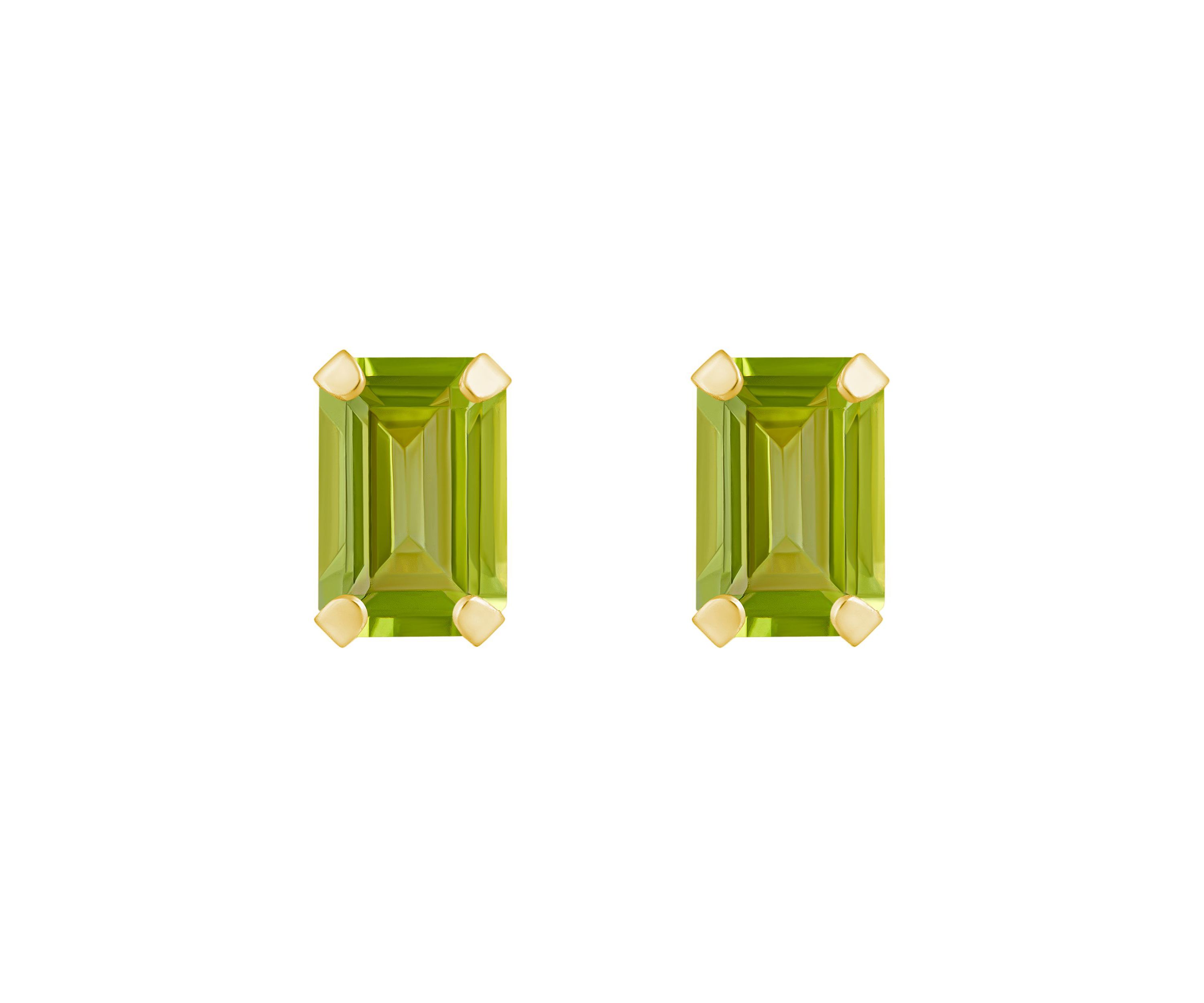 10K Gold 6x4mm Emerald Cut Peridot Stud Earrings
