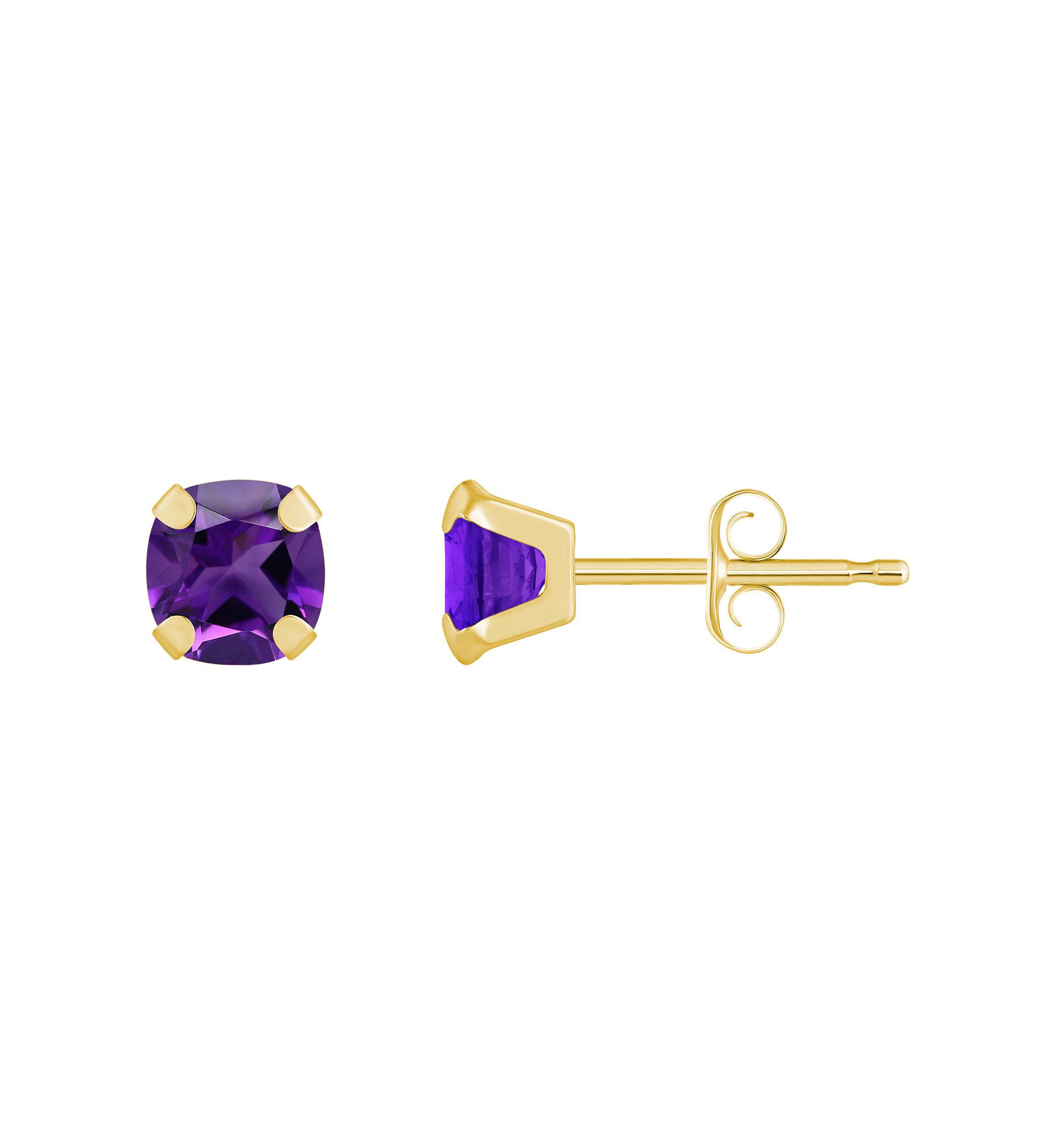 10K Gold 5mm Cushion Amethyst Stud Earrings