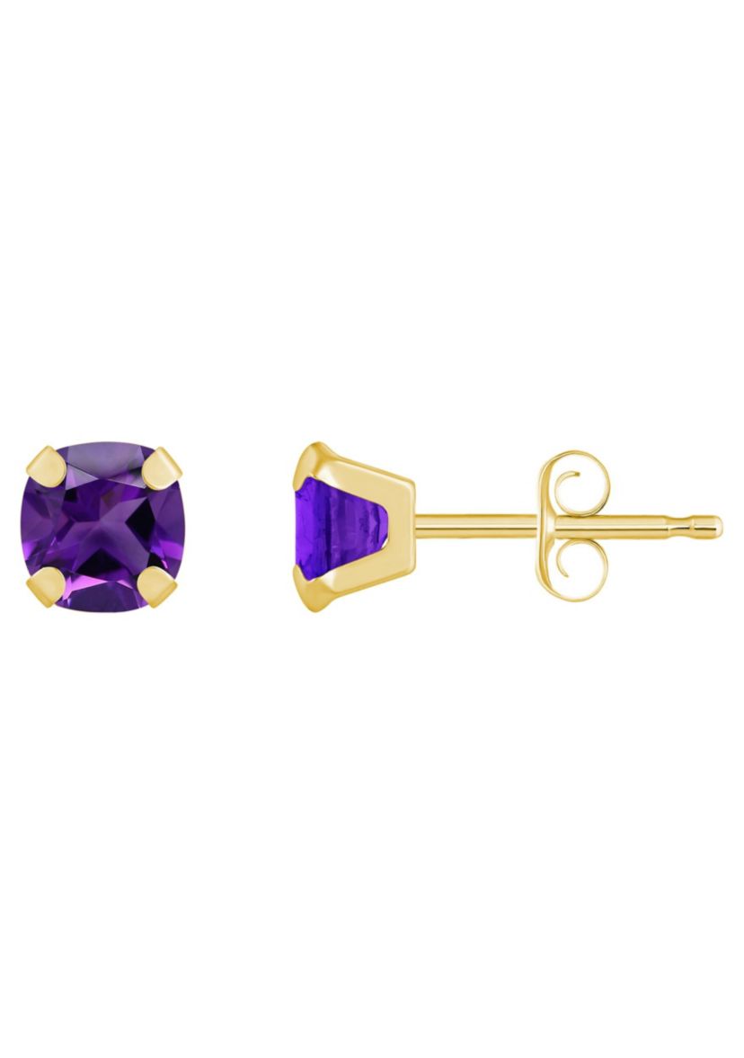 10K Gold 5mm Cushion Amethyst Stud Earrings