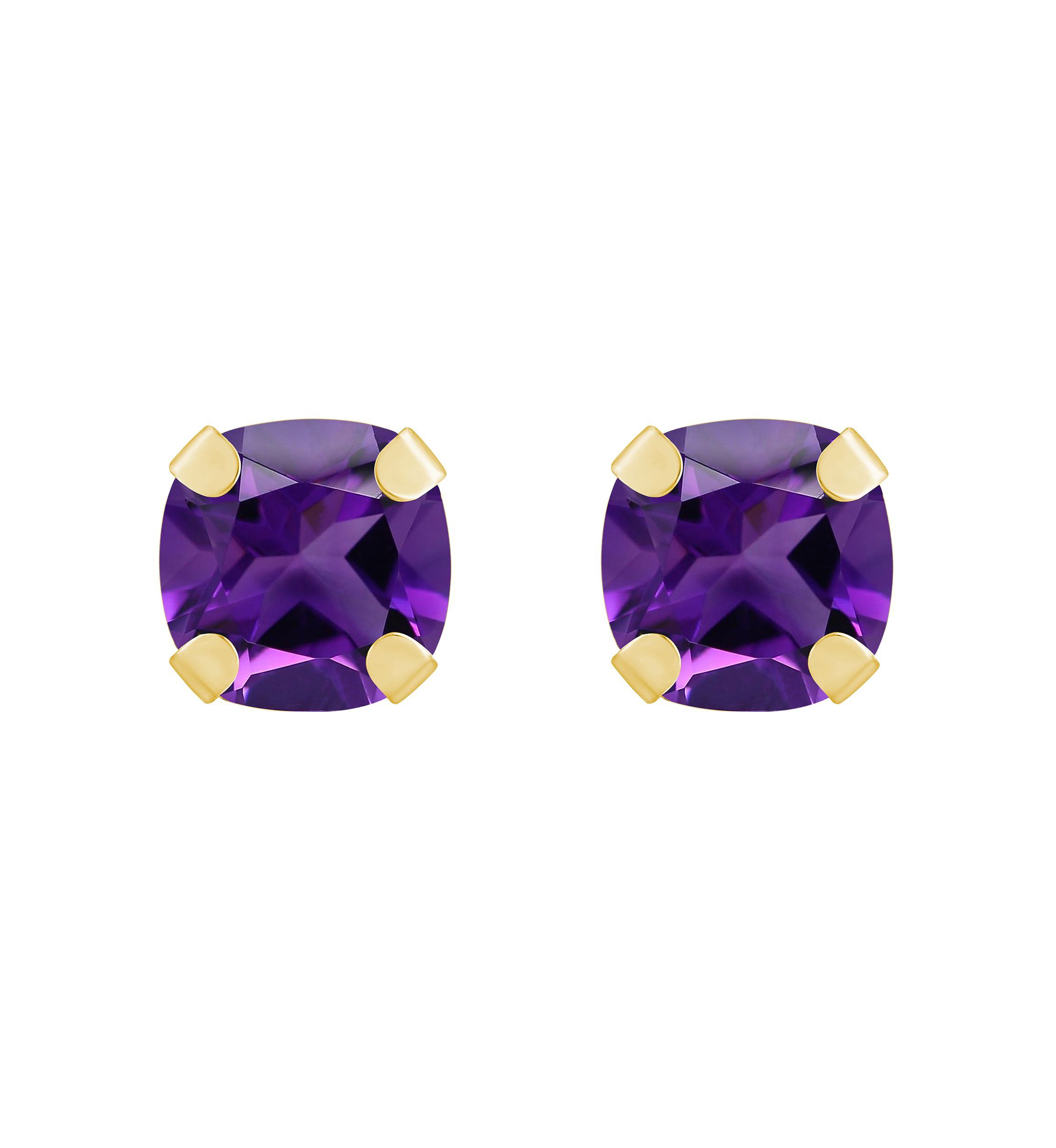 10K Gold 5mm Cushion Amethyst Stud Earrings
