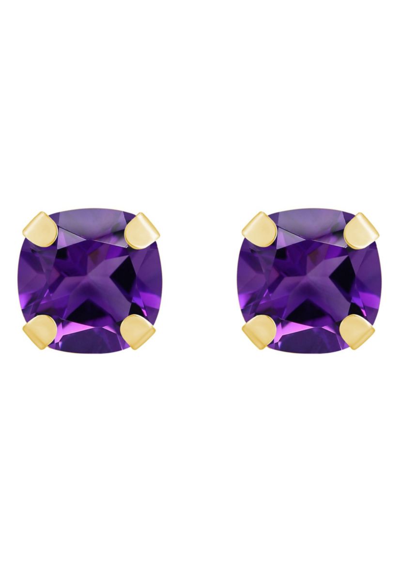 10K Gold 5mm Cushion Amethyst Stud Earrings