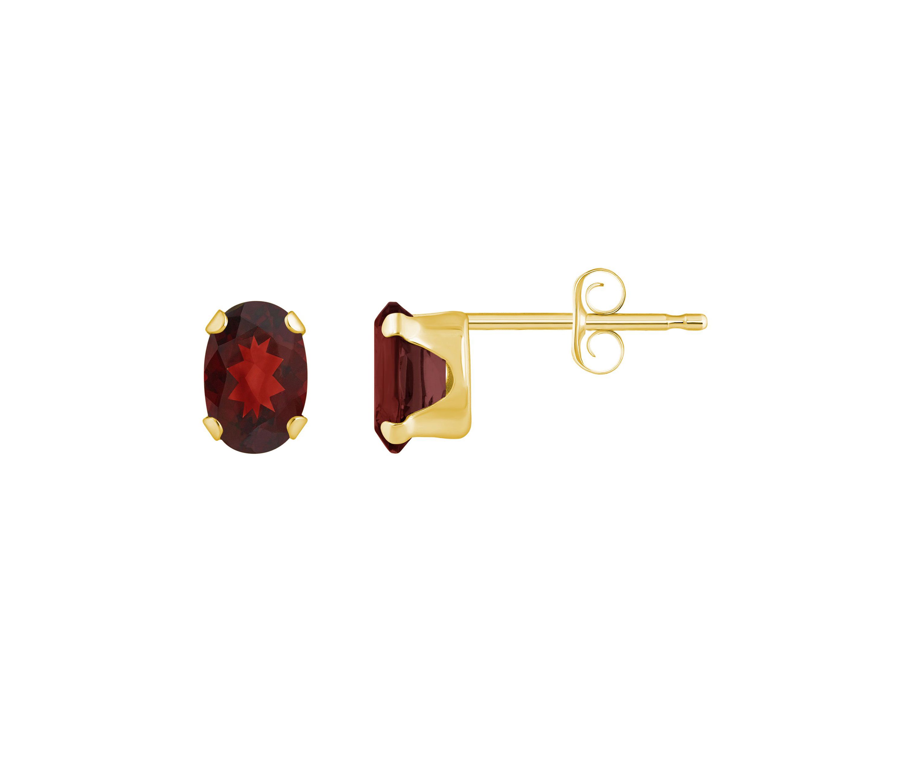 10K Gold 6x4mm Oval Garnet Stud Earrings
