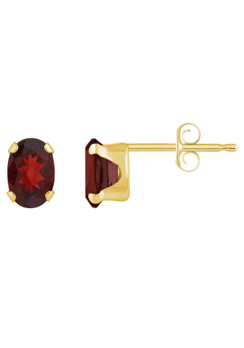 10K Gold 6x4mm Oval Garnet Stud Earrings