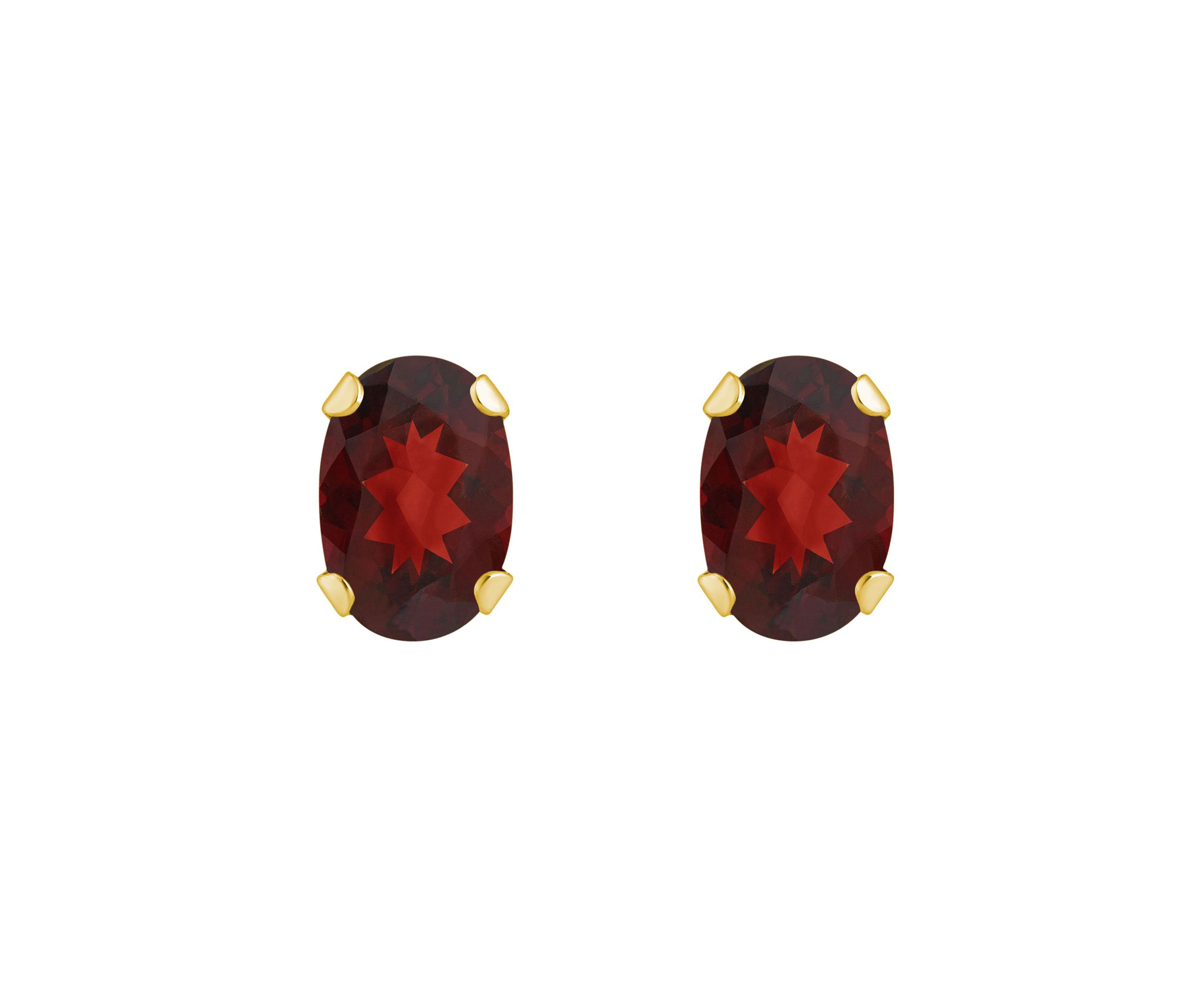 10K Gold 6x4mm Oval Garnet Stud Earrings
