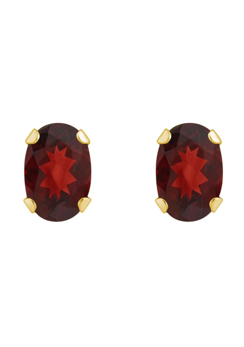 10K Gold 6x4mm Oval Garnet Stud Earrings