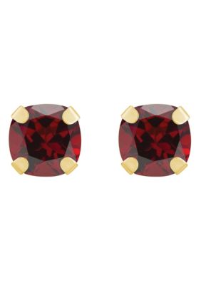 10K Gold 5mm Cushion Garnet Stud Earrings