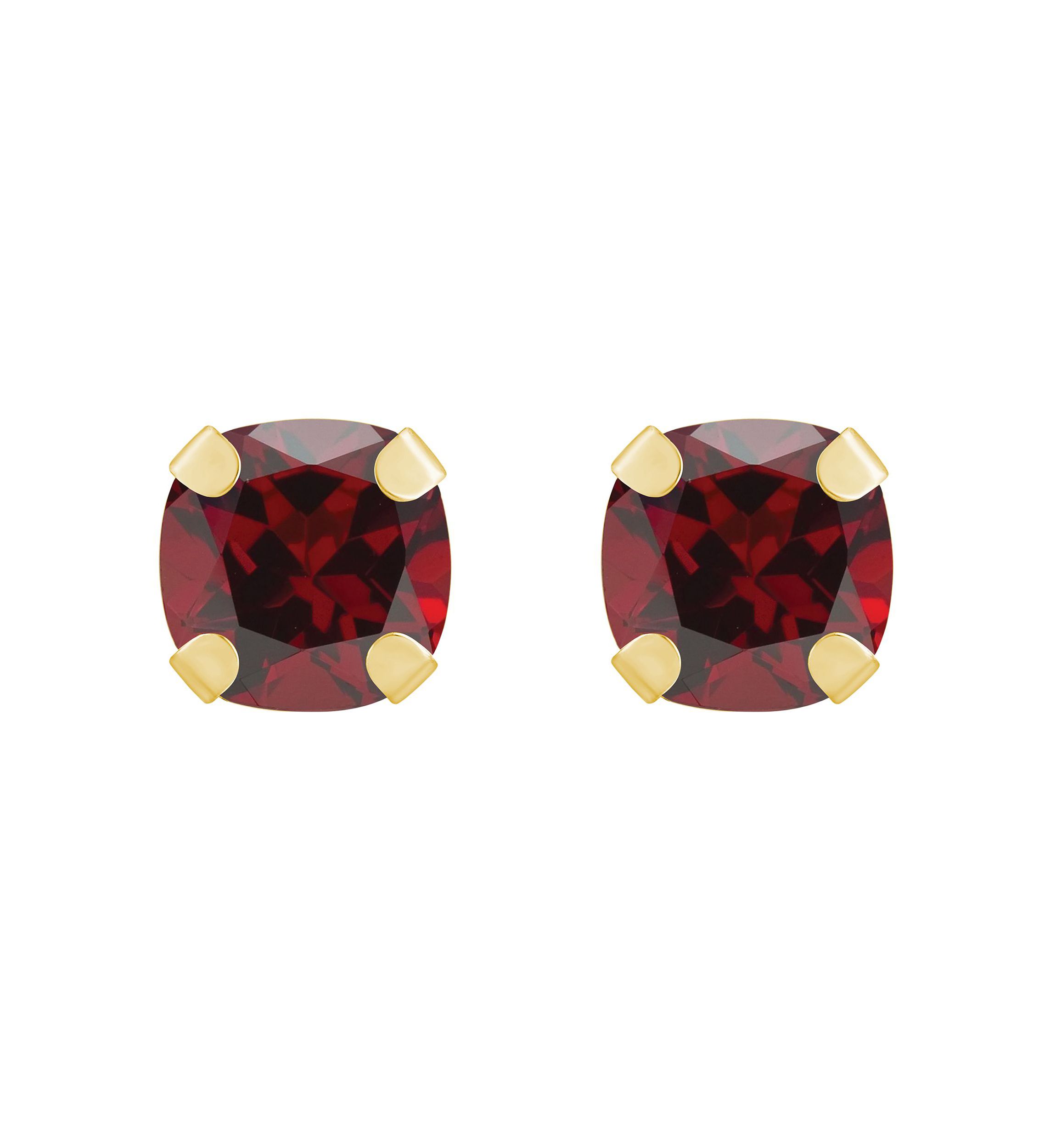 10K Gold 5mm Cushion Garnet Stud Earrings