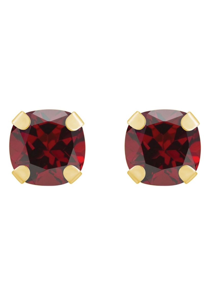 10K Gold 5mm Cushion Garnet Stud Earrings