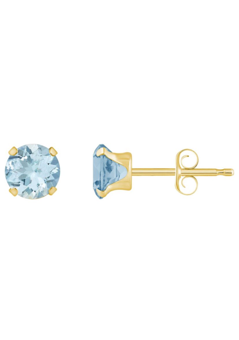 10K Gold 5mm Round Aquamarine Stud Earrings