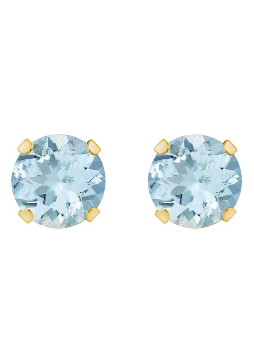 10K Gold 5mm Round Aquamarine Stud Earrings