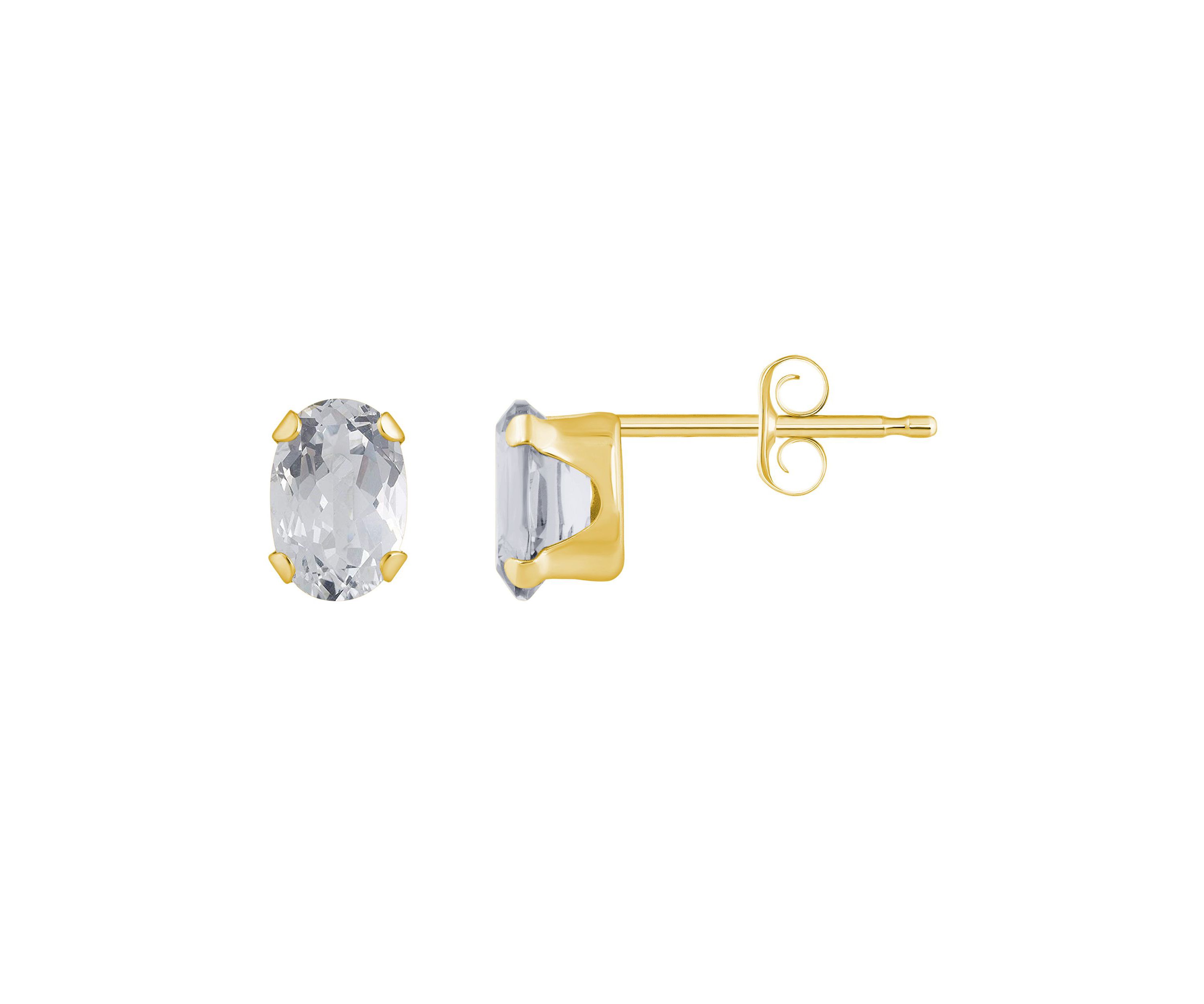 10K Gold 6x4mm Oval White Topaz Stud Earrings