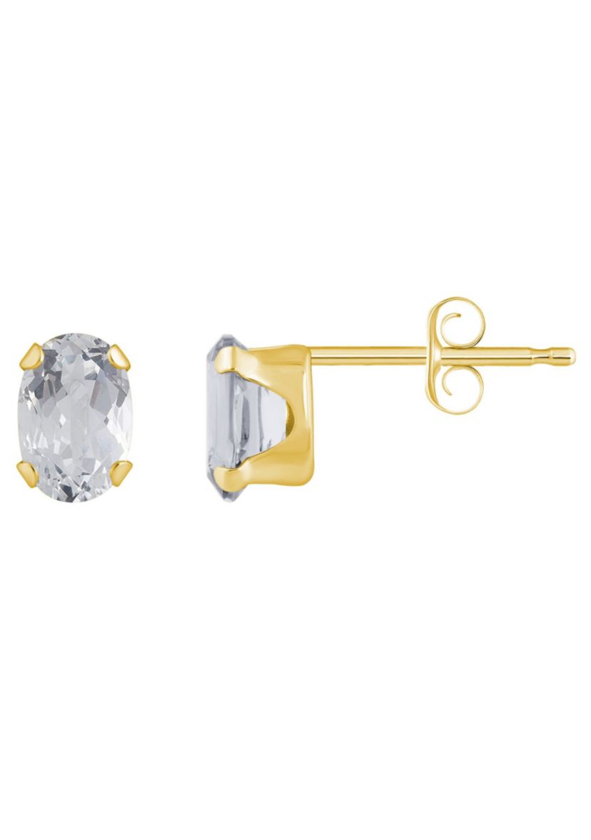 10K Gold 6x4mm Oval White Topaz Stud Earrings