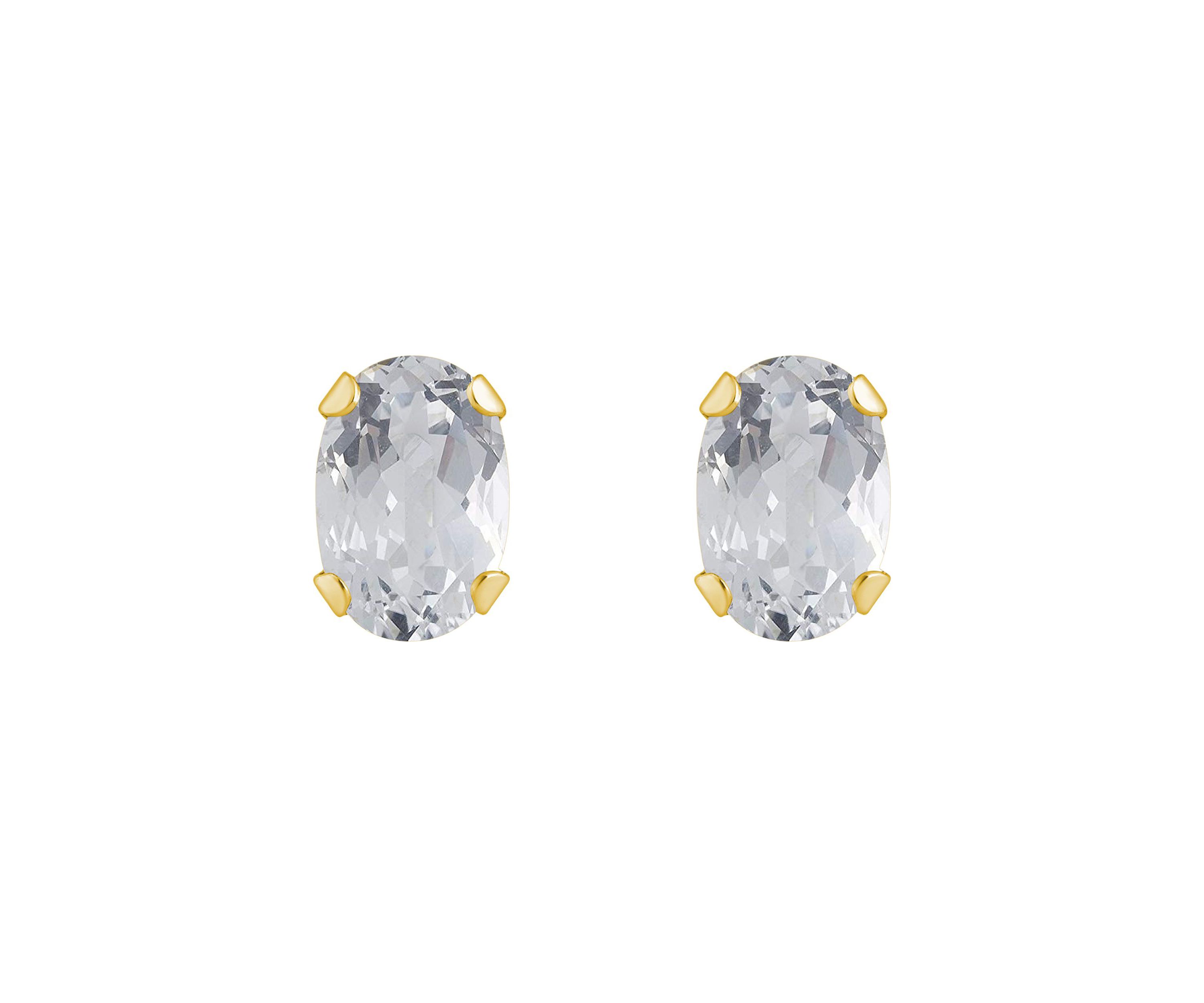 10K Gold 6x4mm Oval White Topaz Stud Earrings