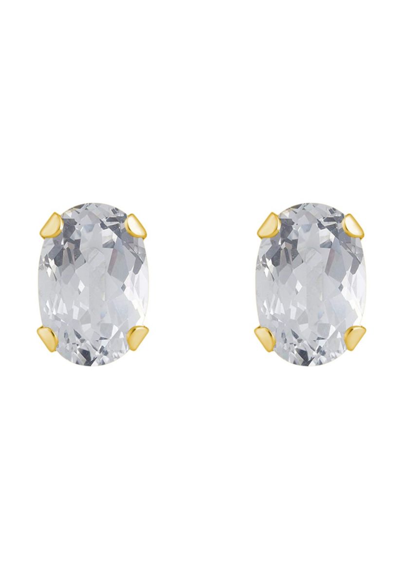 10K Gold 6x4mm Oval White Topaz Stud Earrings