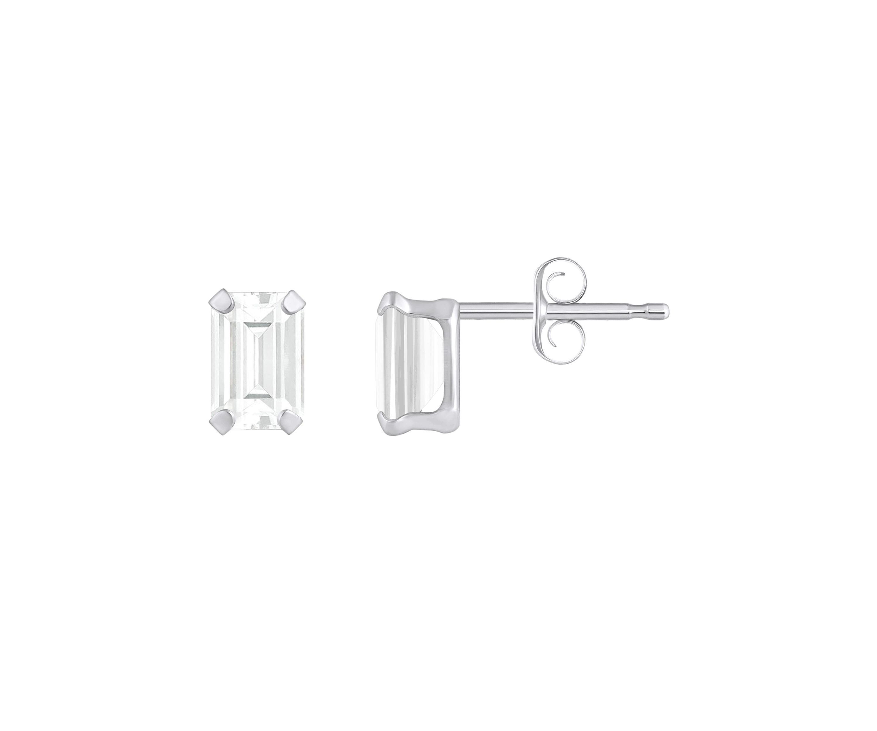 10K Gold 6x4mm Emerald Cut White Topaz Stud Earrings