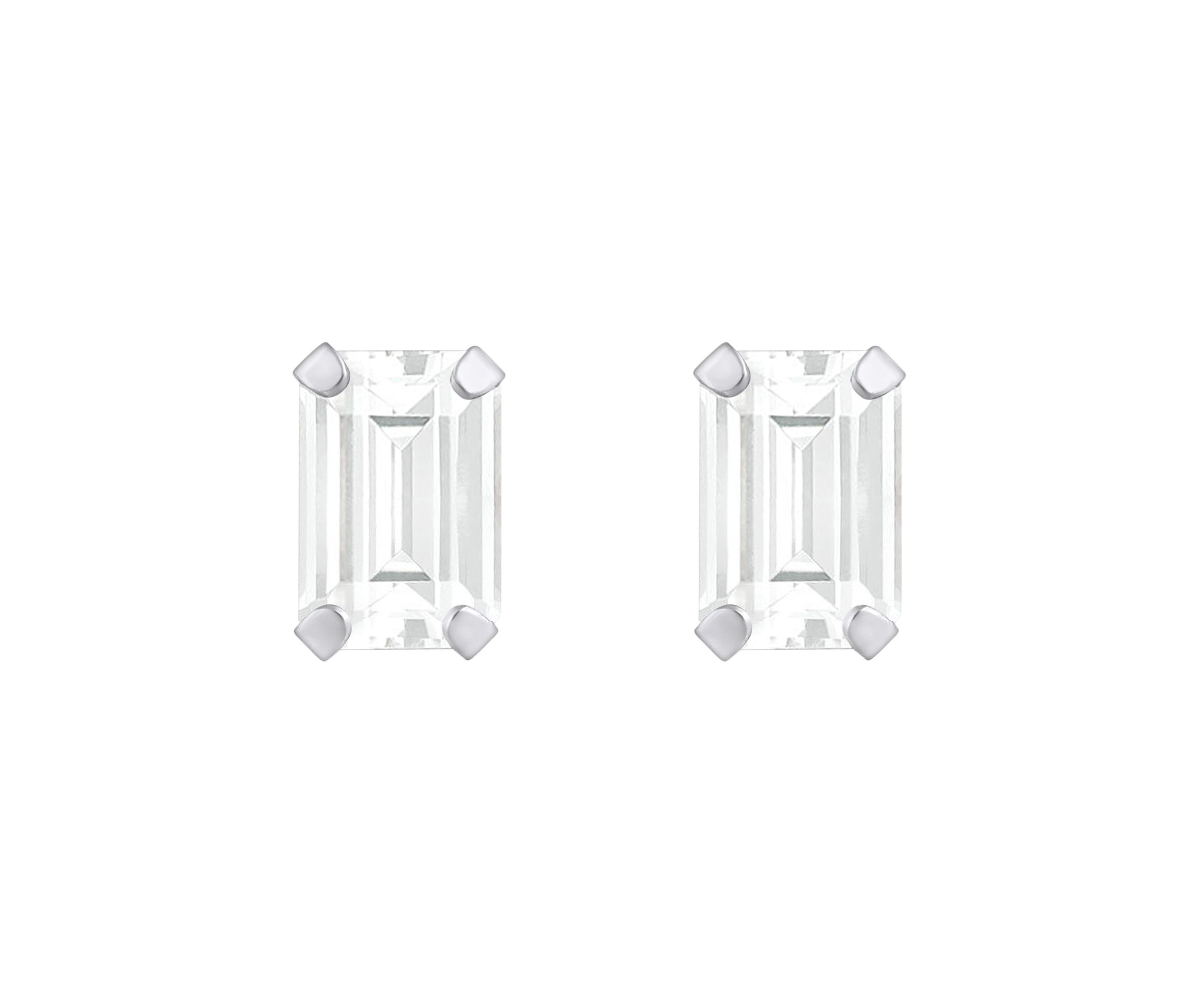 10K Gold 6x4mm Emerald Cut White Topaz Stud Earrings