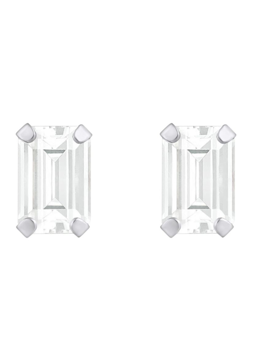 10K Gold 6x4mm Emerald Cut White Topaz Stud Earrings