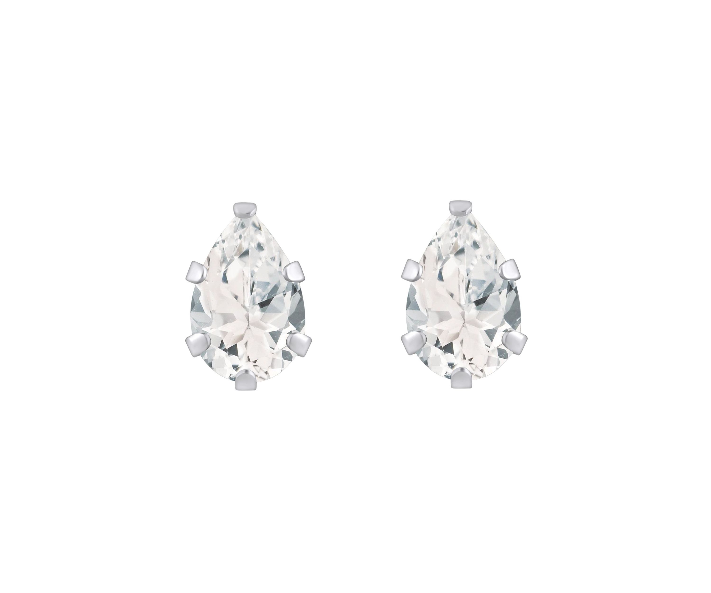 10K Gold 6x4mm Pear Shape White Topaz Stud Earrings