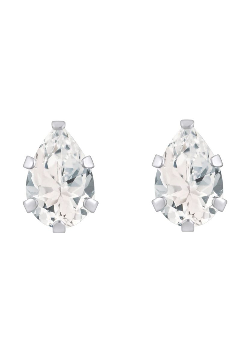 10K Gold 6x4mm Pear Shape White Topaz Stud Earrings
