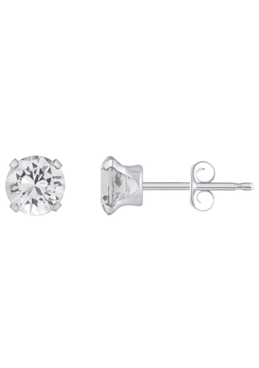 10K Gold 5mm Round White Topaz Stud Earrings