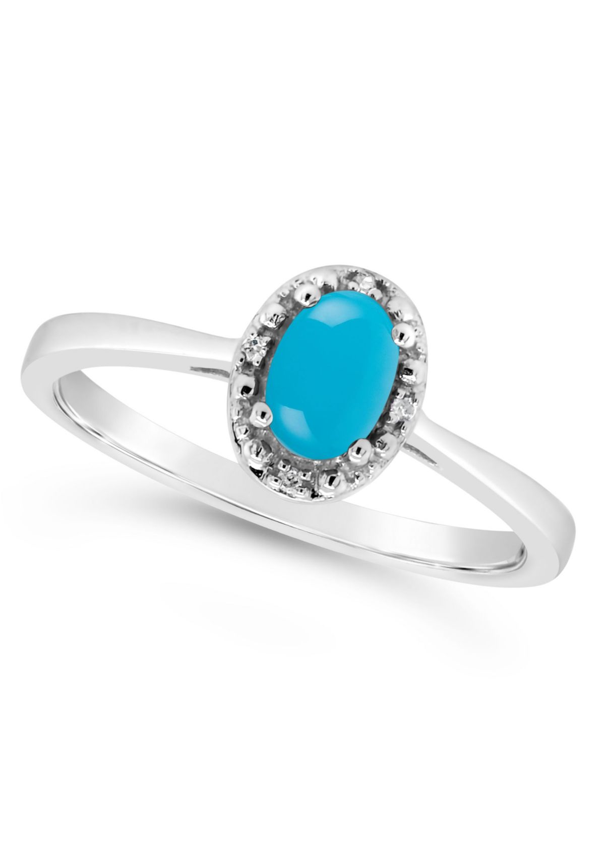 Sterling Silver 6x4mm Oval Turquoise Diamond Accent Halo Ring