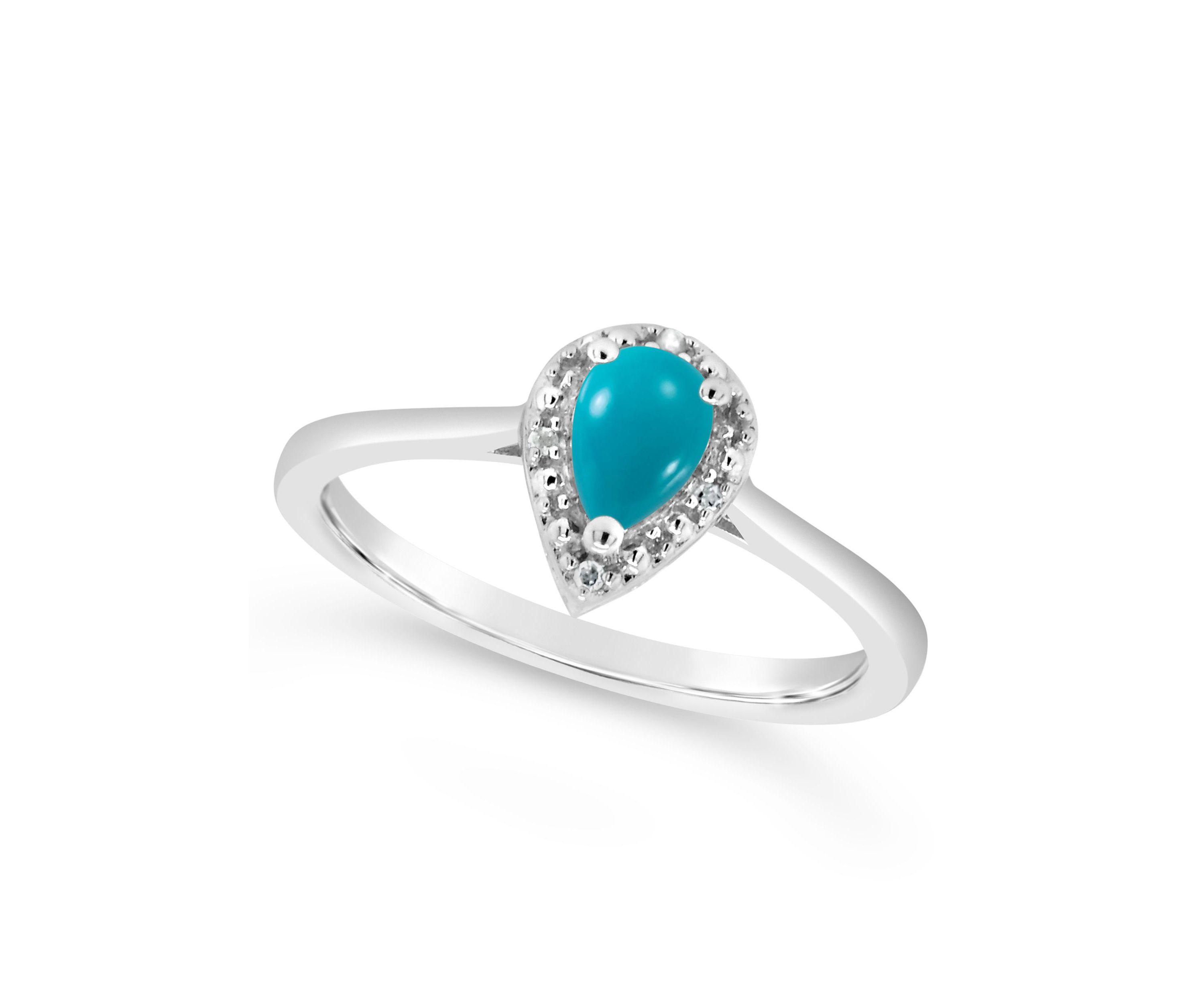 Sterling Silver 6x4mm Pear Shaped Turquoise Diamond Accent Halo Ring