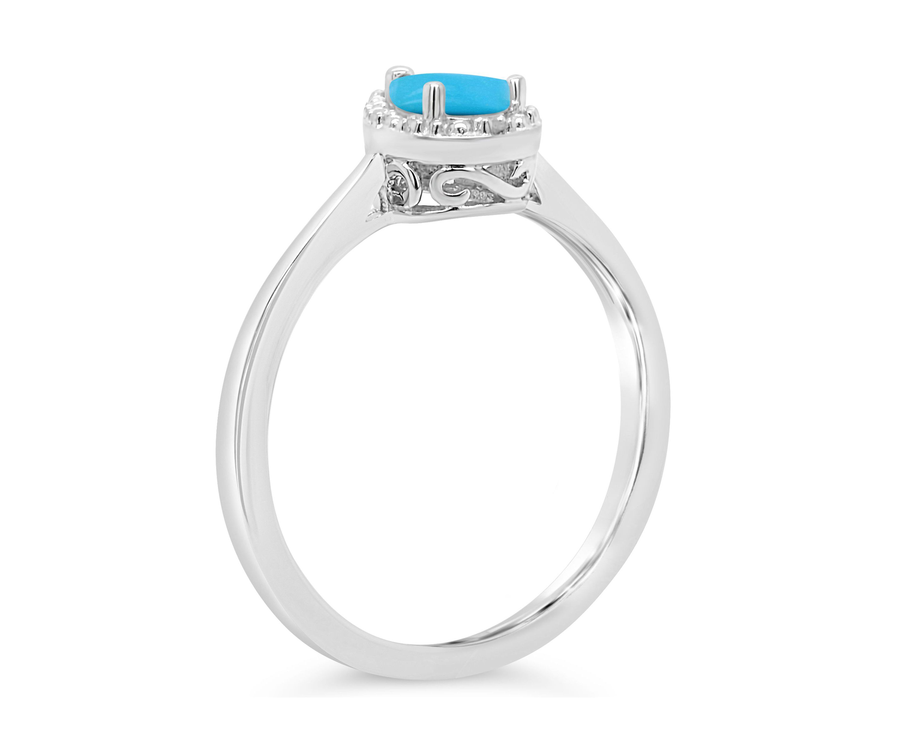 Sterling Silver 6x4mm Pear Shaped Turquoise Diamond Accent Halo Ring