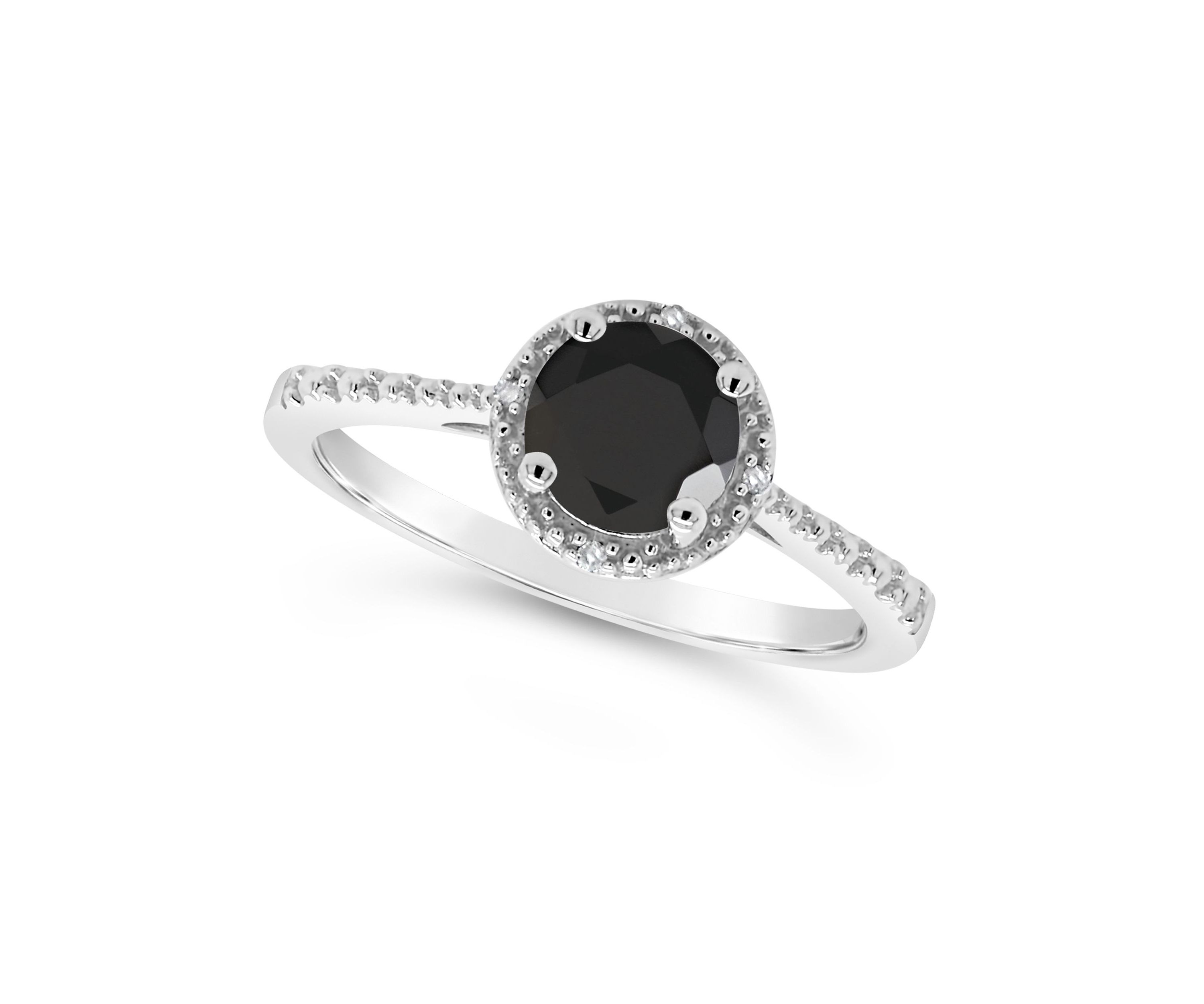 Sterling Silver 6mm Round Black Agate Diamond Accent Halo Ring