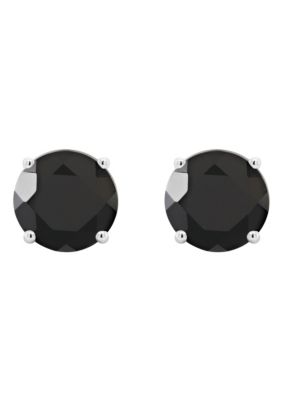 14K White Gold 7mm Round Black Agate Stud Earrings