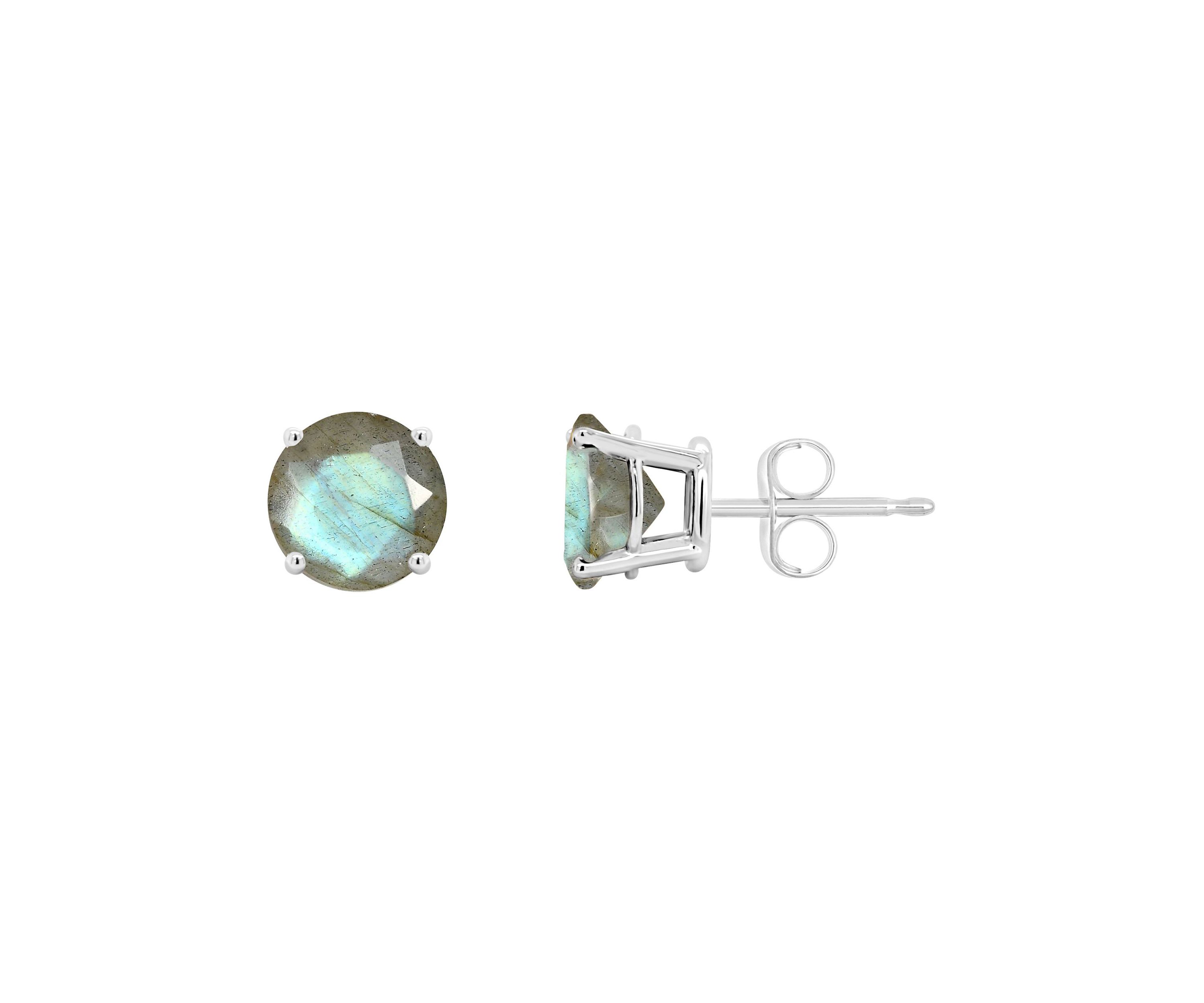 14K Yellow Gold 7mm Round Labradorite Stud Earrings