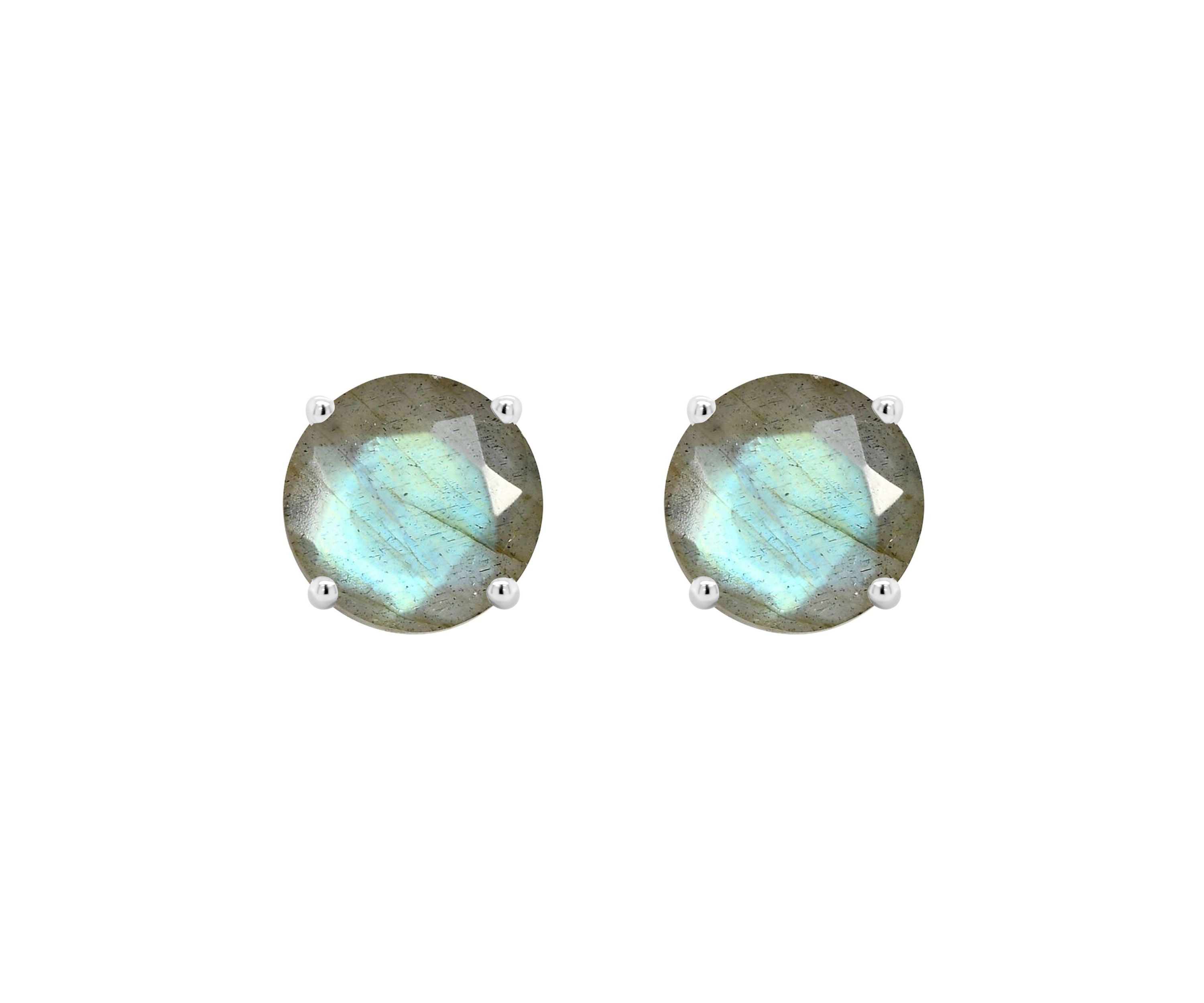 14K Yellow Gold 7mm Round Labradorite Stud Earrings