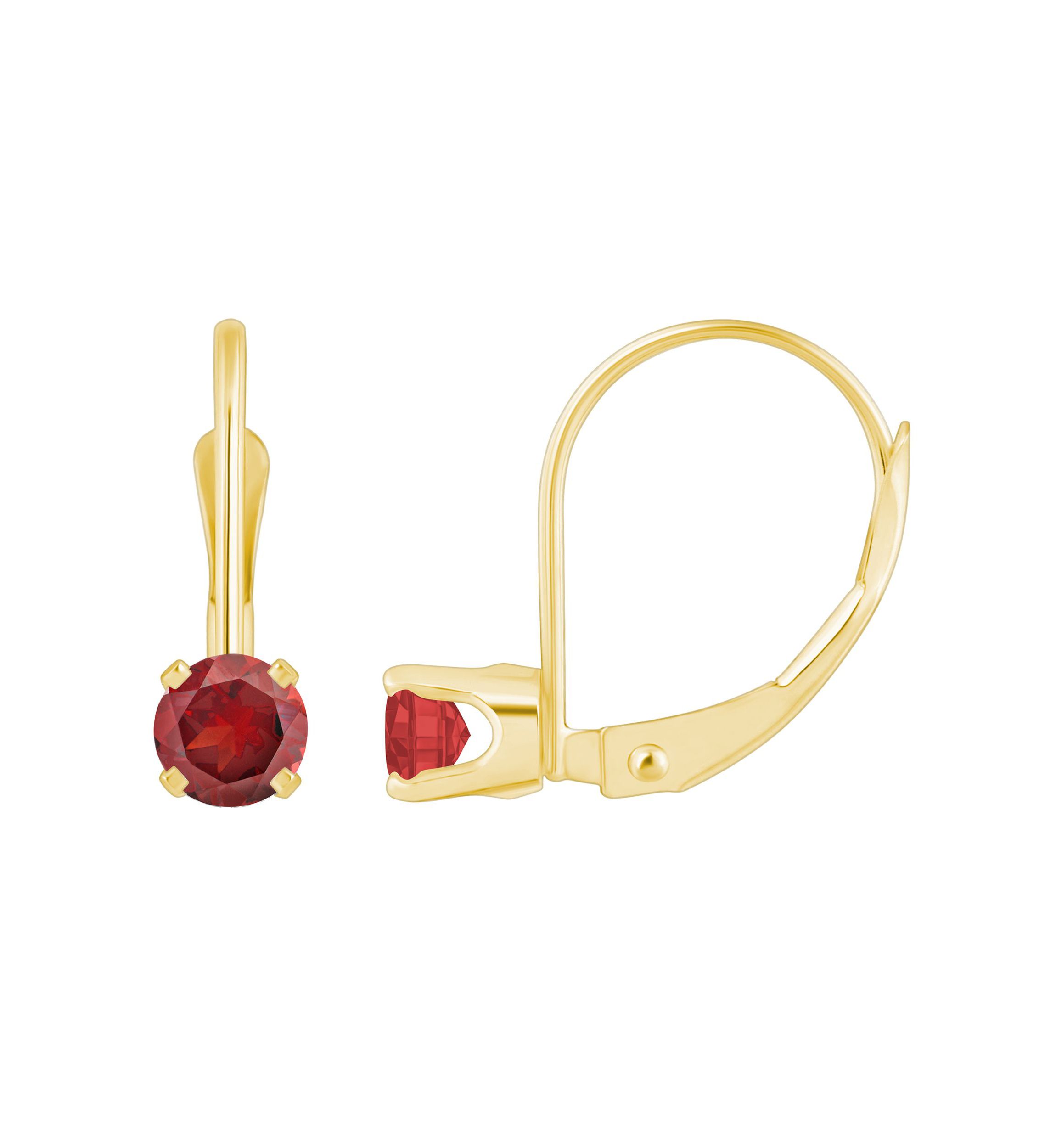14K Yellow Gold 4mm Round Garnet Leverback Earrings