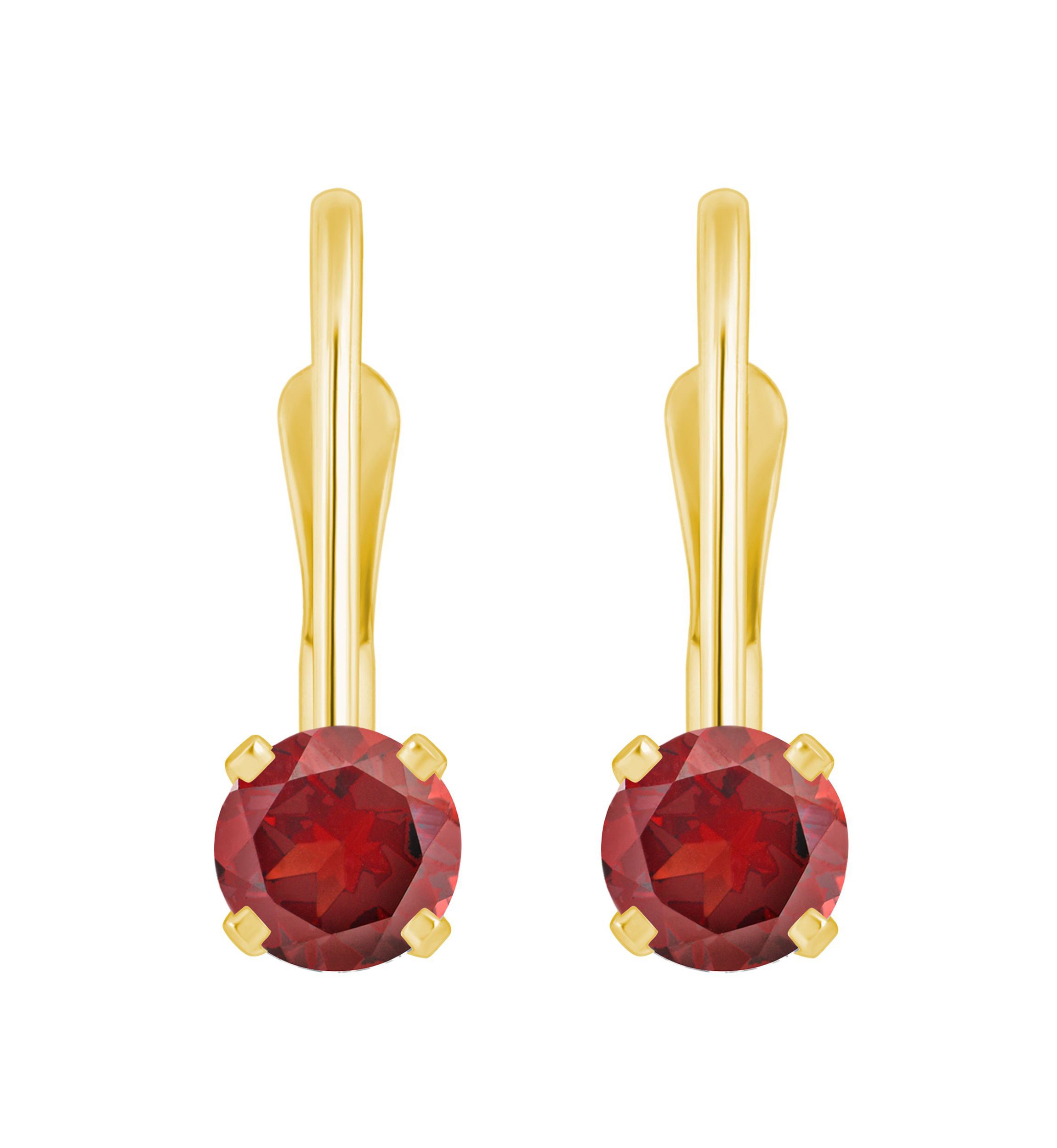 14K Yellow Gold 4mm Round Garnet Leverback Earrings