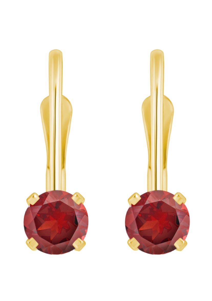 14K Yellow Gold 4mm Round Garnet Leverback Earrings
