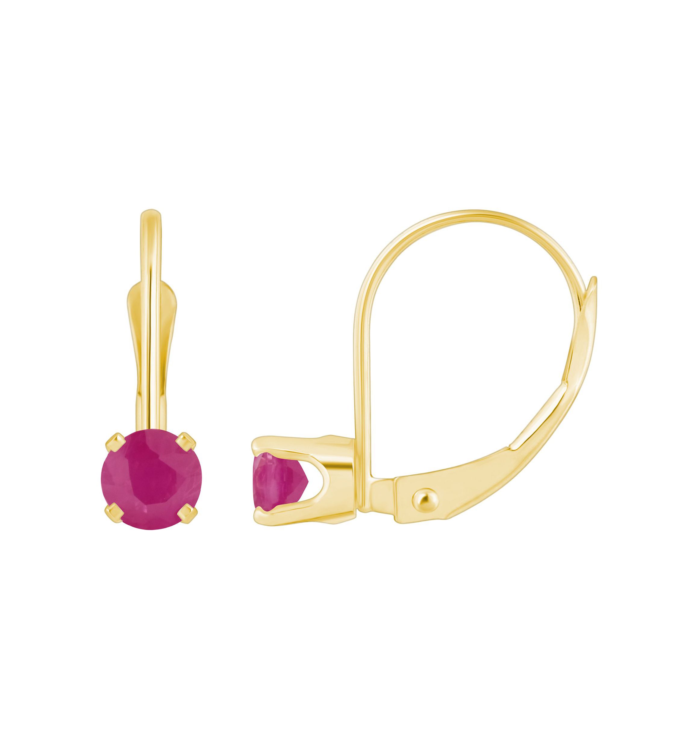 14K Yellow Gold 4mm Round Ruby Leverback Earrings