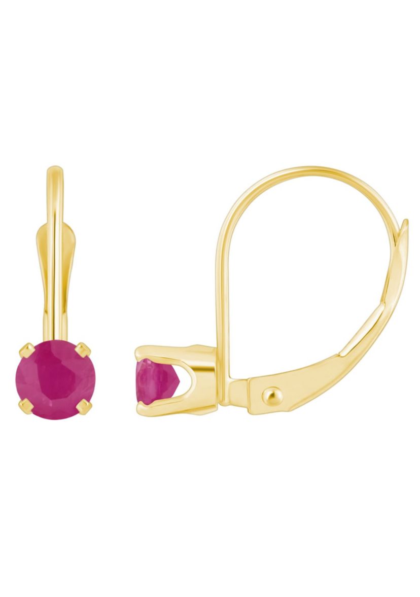 14K Yellow Gold 4mm Round Ruby Leverback Earrings