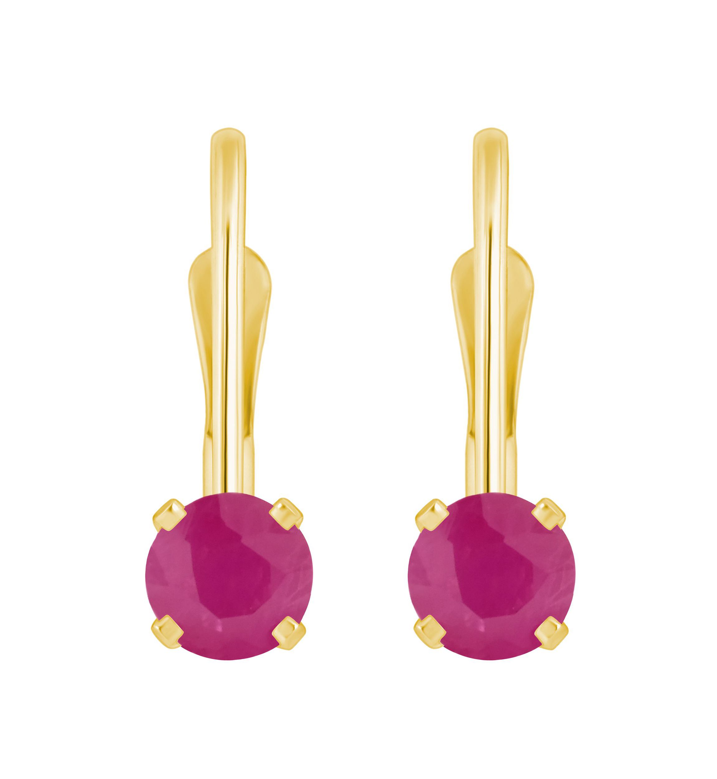 14K Yellow Gold 4mm Round Ruby Leverback Earrings