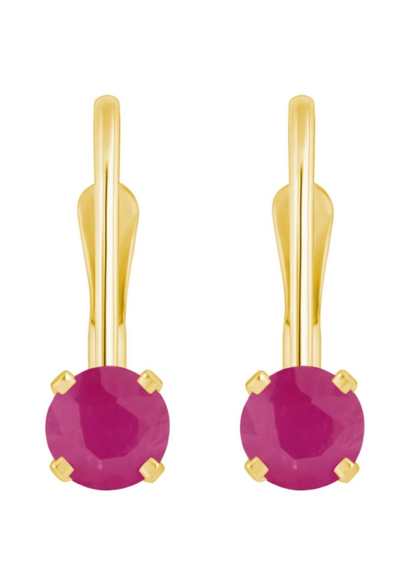 14K Yellow Gold 4mm Round Ruby Leverback Earrings