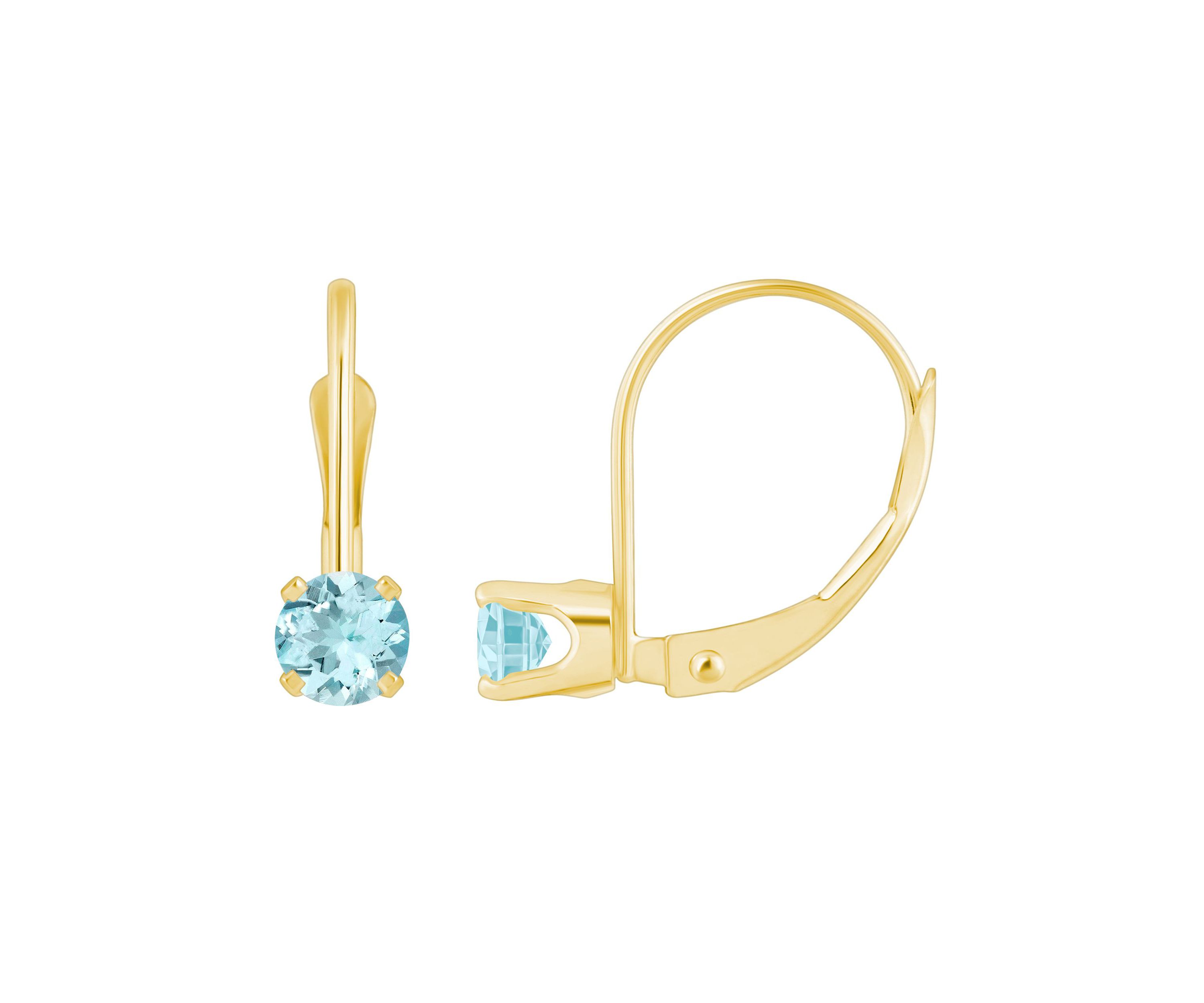 14K White Gold 4mm Round Aquamarine Leverback Earrings