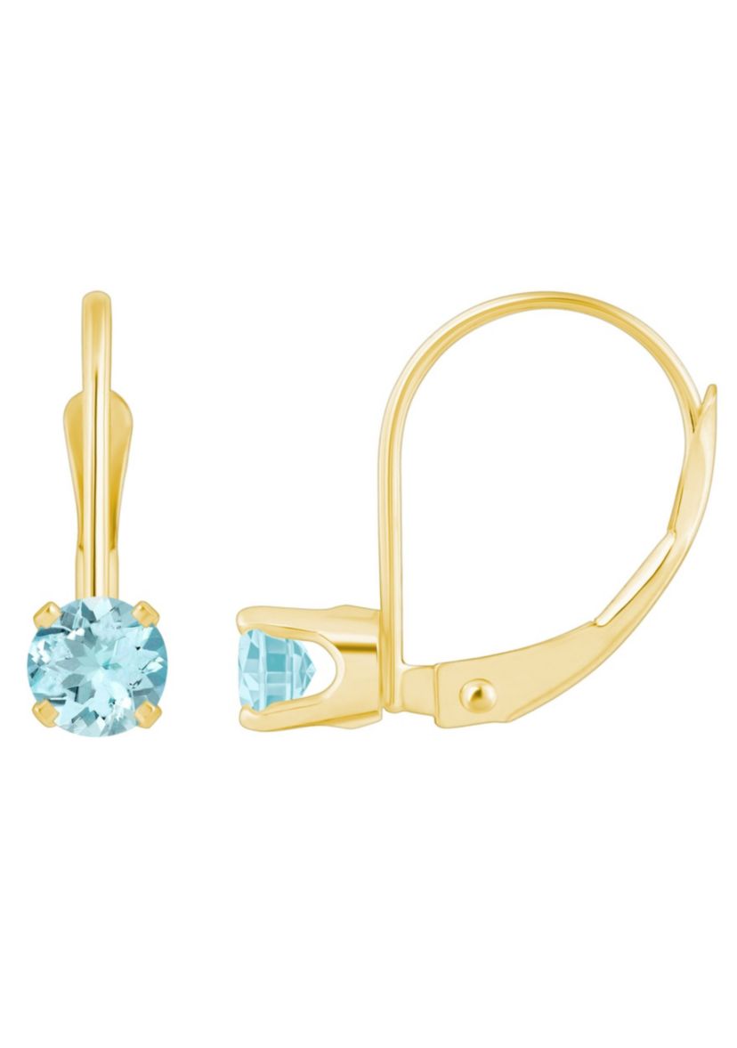 14K White Gold 4mm Round Aquamarine Leverback Earrings