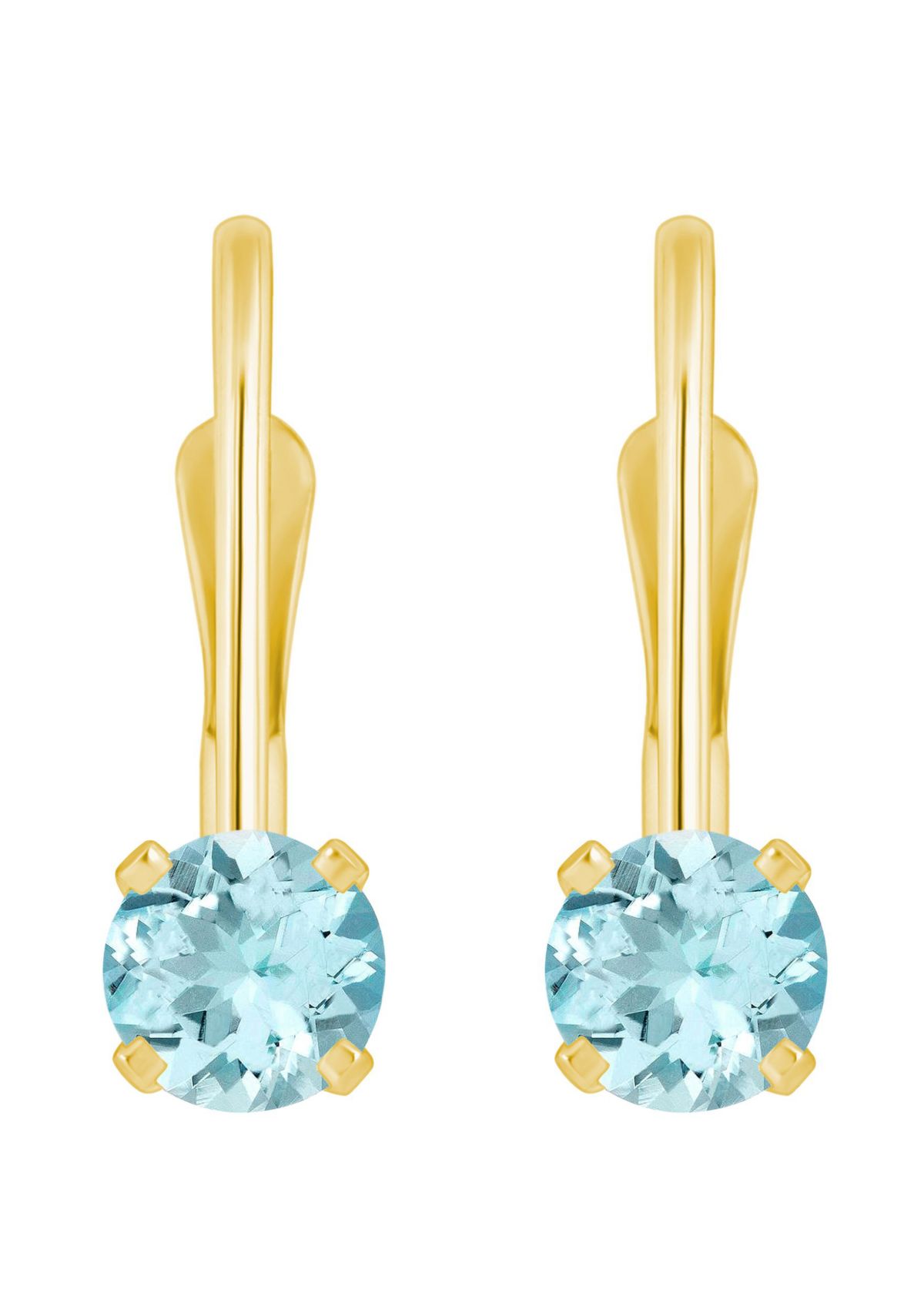 14K White Gold 4mm Round Aquamarine Leverback Earrings