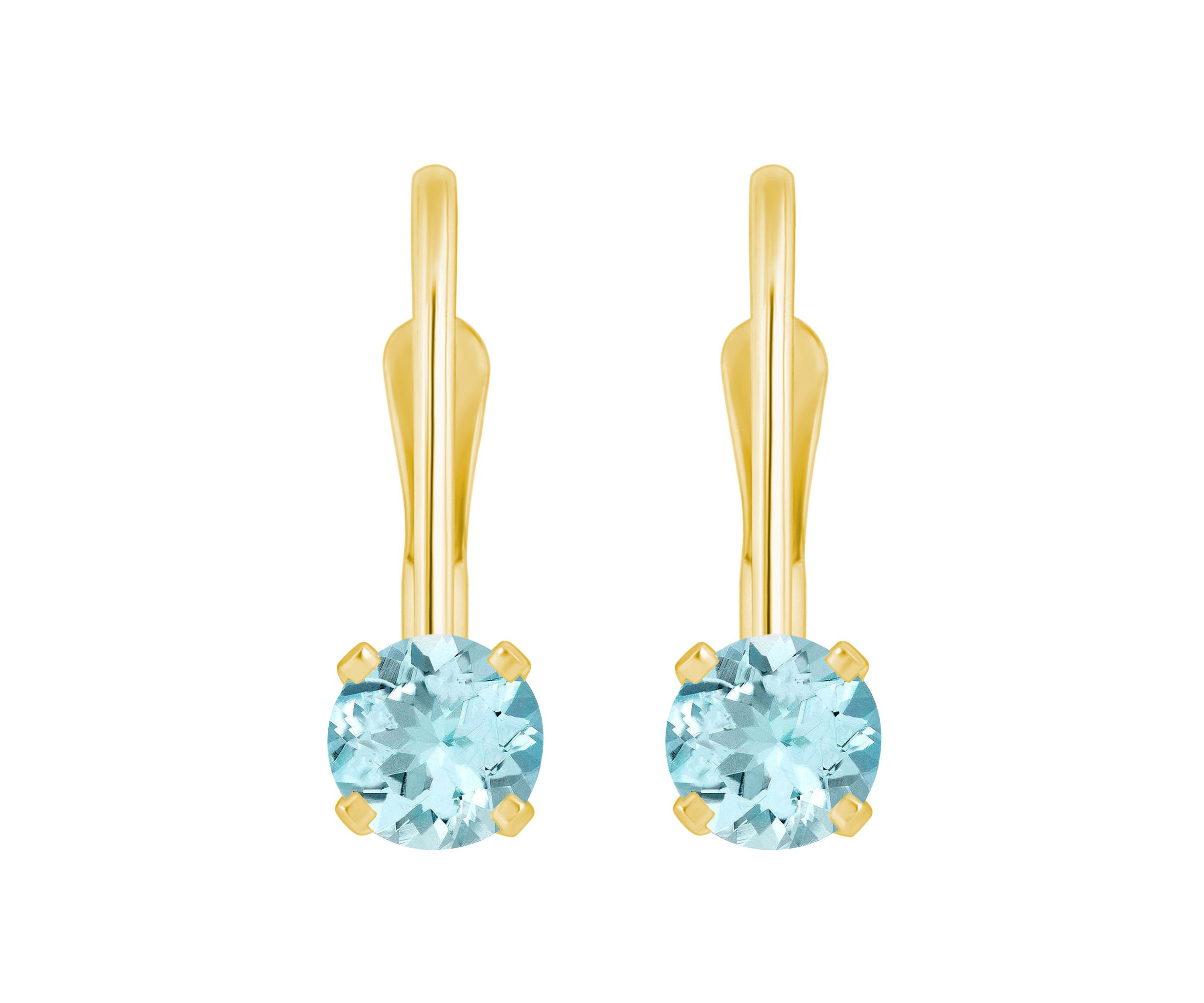 14K White Gold 4mm Round Aquamarine Leverback Earrings