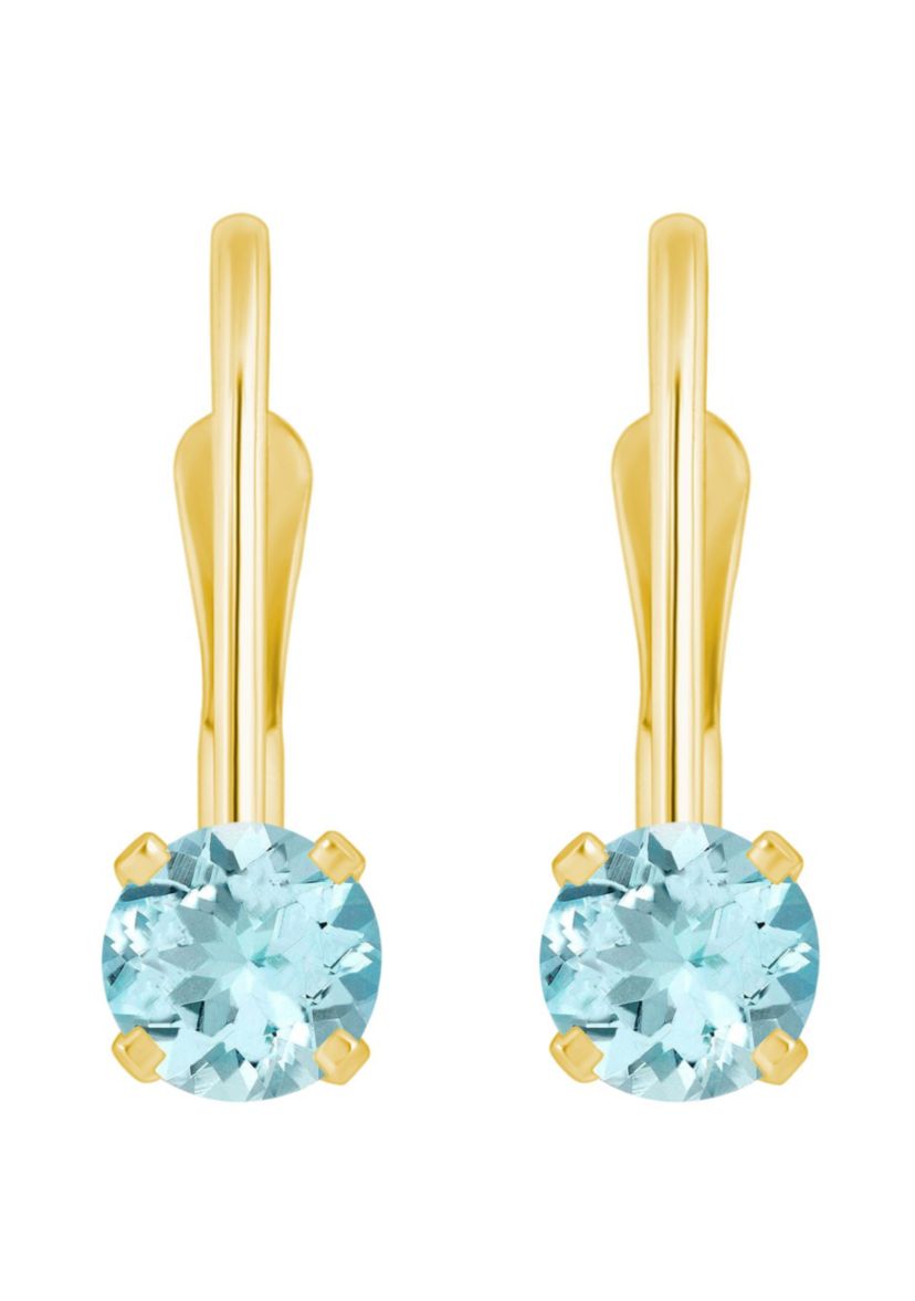 14K White Gold 4mm Round Aquamarine Leverback Earrings
