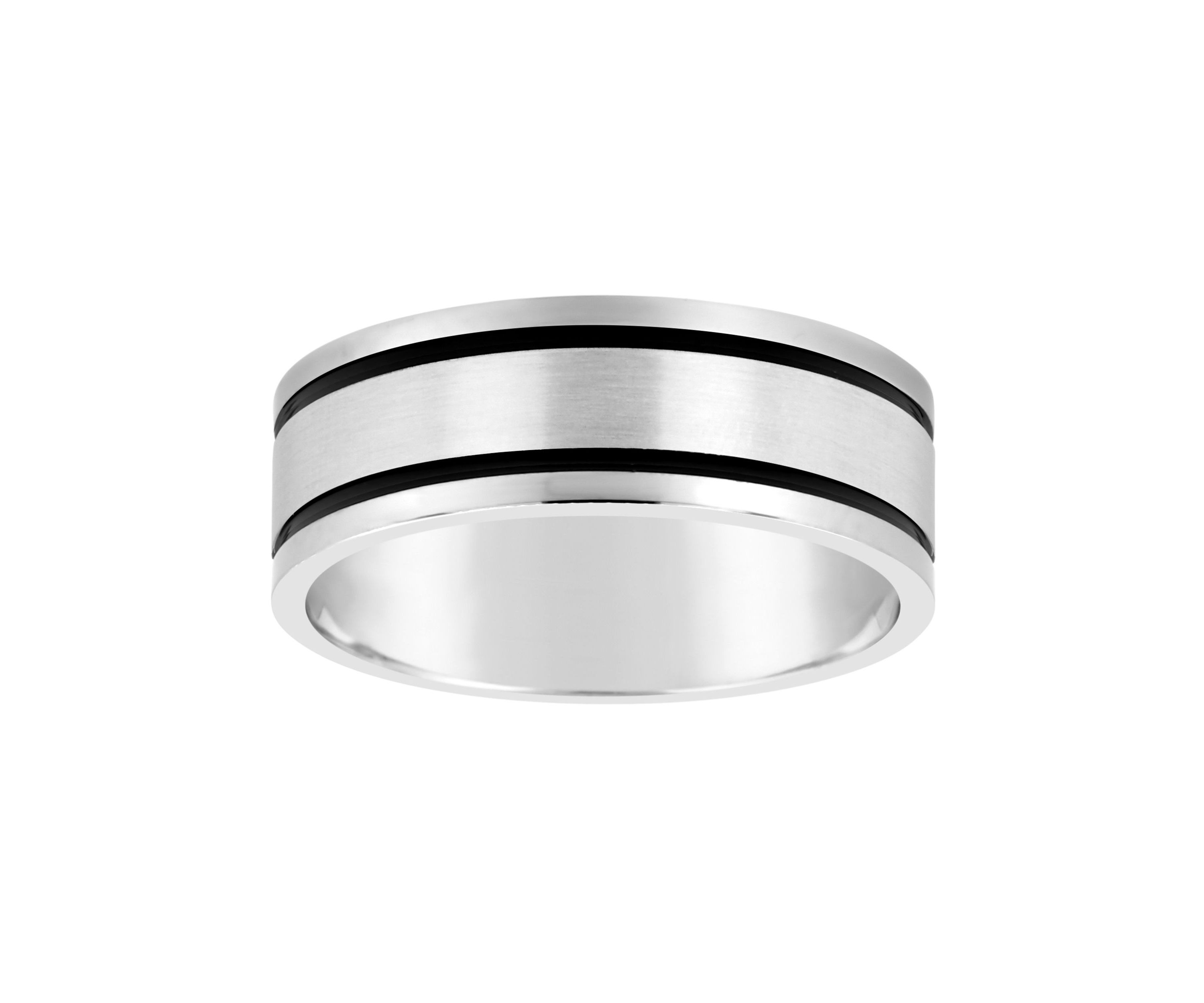 Mens 8mm Black Ion-Plated Stainless Steel Wedding Band