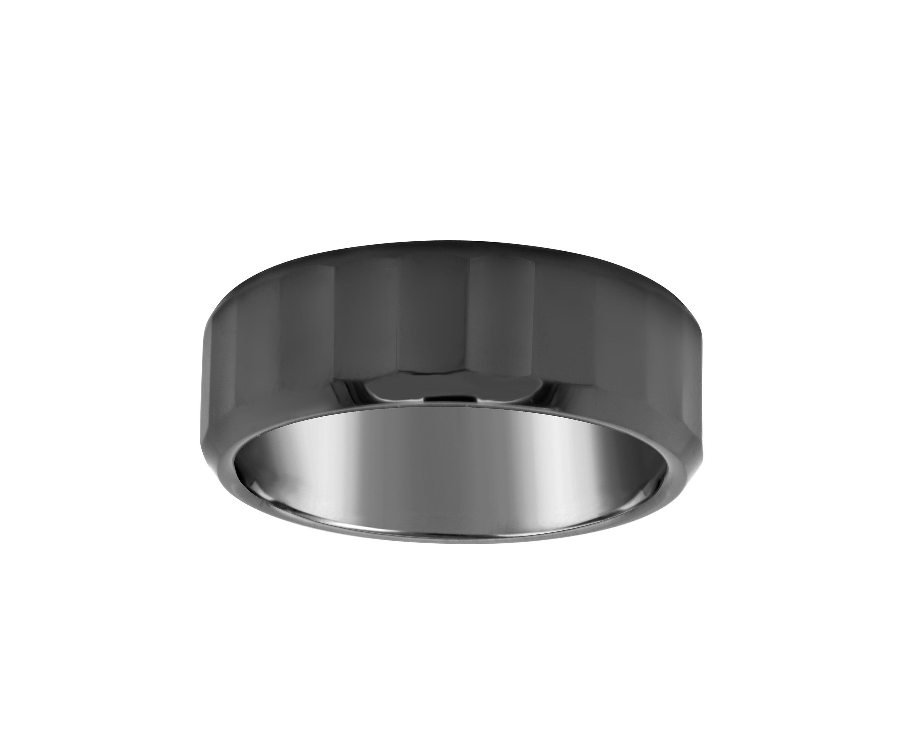 Mens 8mm Black Ceramic Flat-Sided Wedding Band