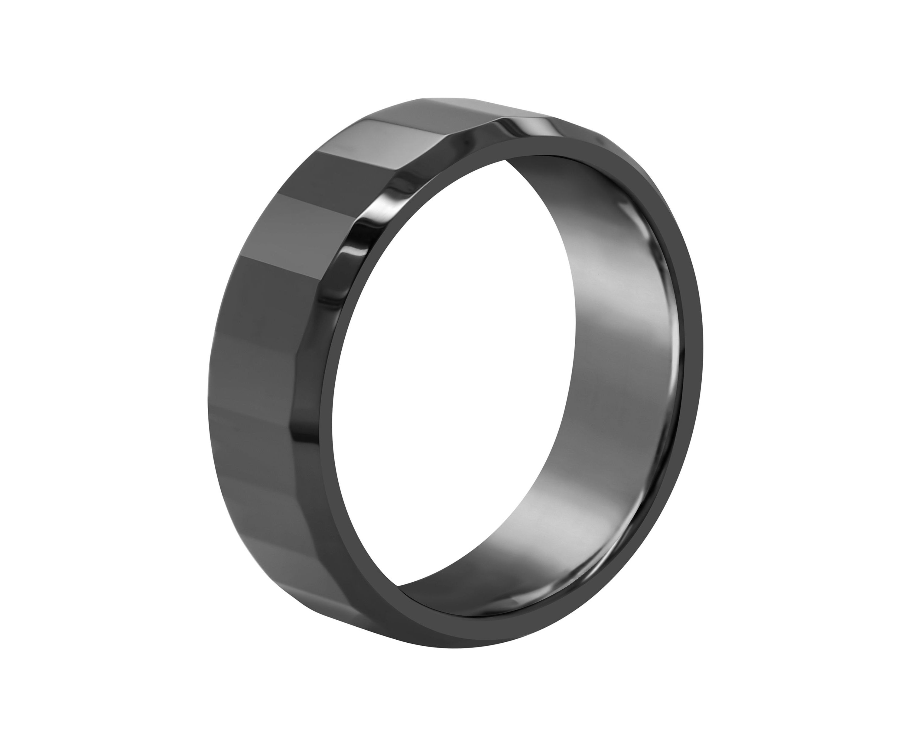 Mens 8mm Black Ceramic Flat-Sided Wedding Band