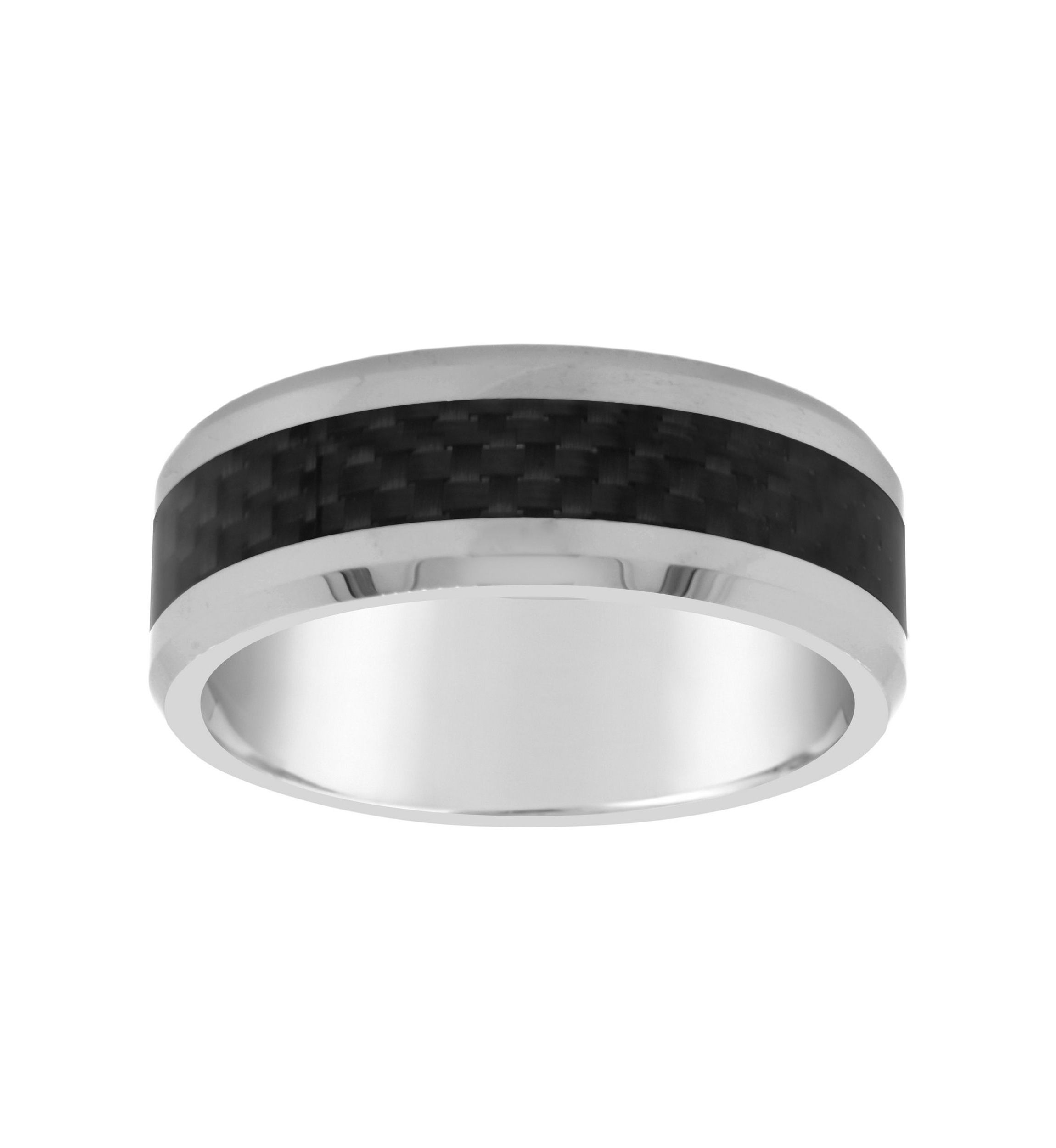 Mens 8mm Tungsten and Carbon Fiber Wedding Band